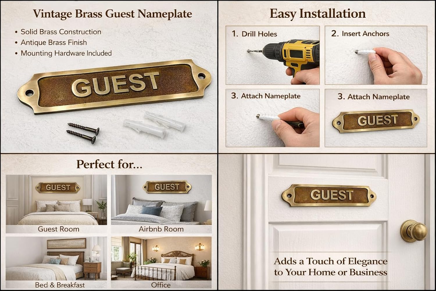 Plaque Custom Metal Name Plate for Outdoor Indoor Home Wall Plaque Door Office Main Gate Patio Lawn Road Symmetry Sign Plaques Vintage Antique Style Bronze Colour Finish Made of Cast Brass (15x6 cm)