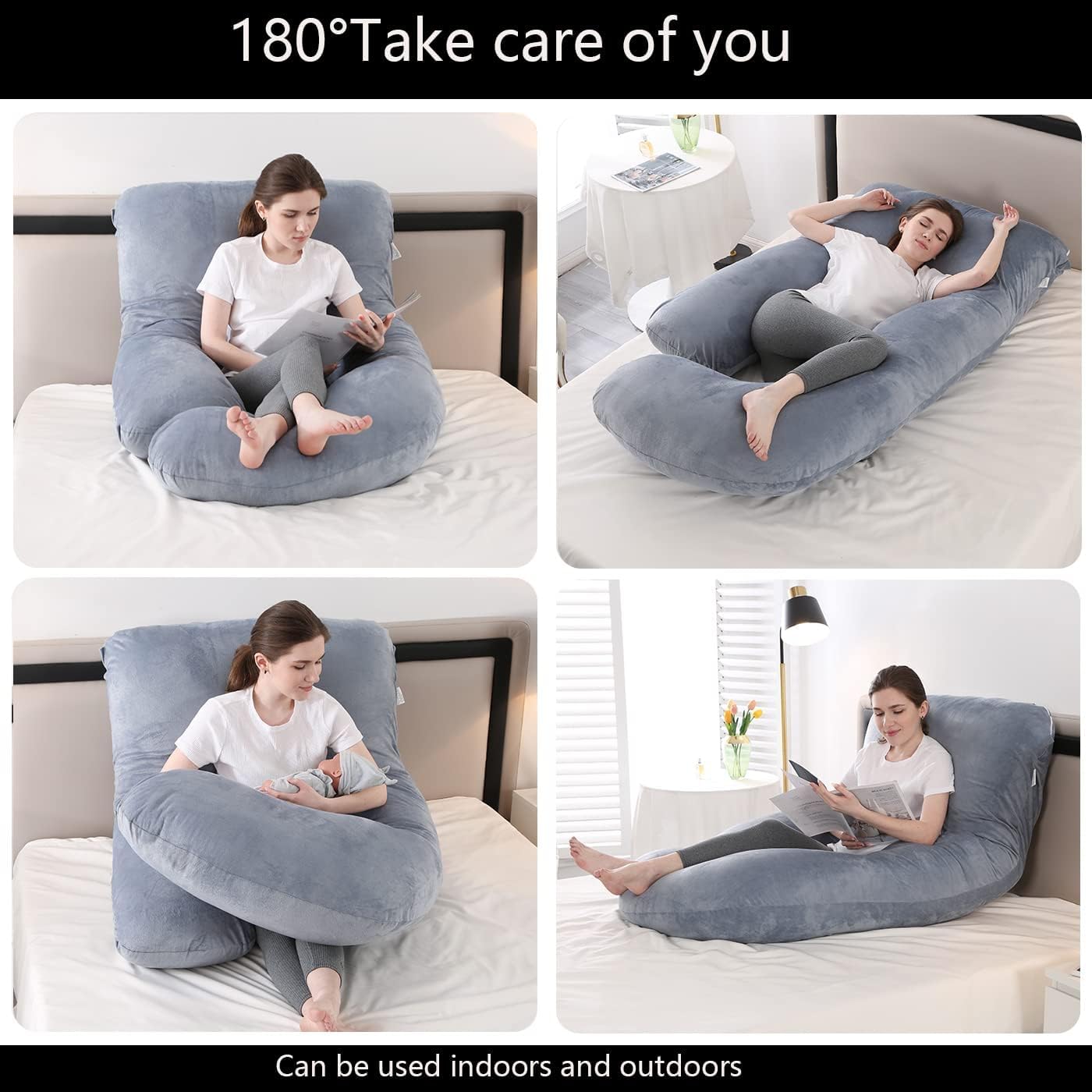 Wndy's Dream Pregnancy Pillow J Shaped Full Body Pillow with Velvet Cover, 60 inches Maternity Pillow for Pregnant Women Back, Legs and Belly Support