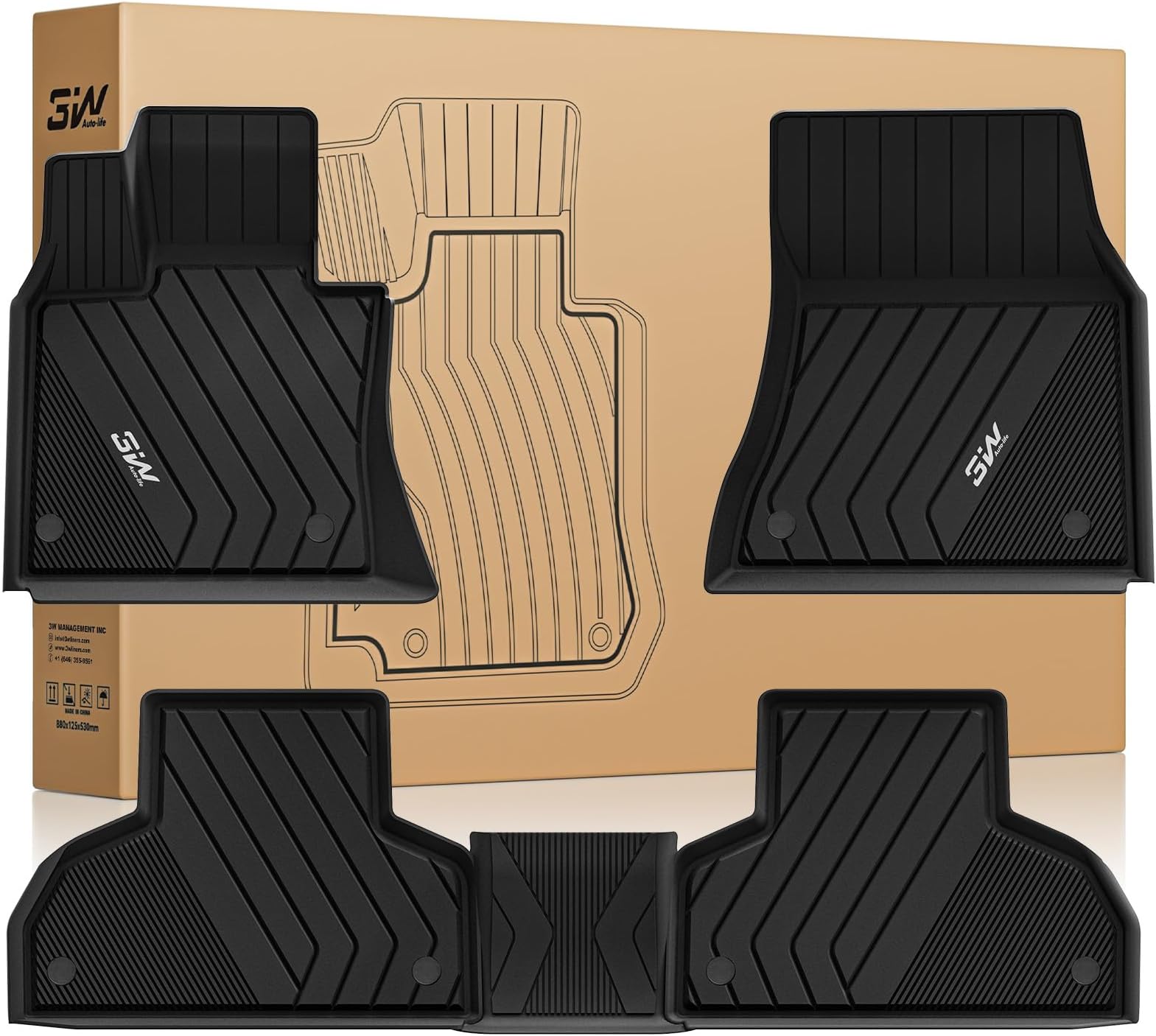 3W Floor Mats Custom Fit for BMW X5 (F15) 2014-2018 / BMW X6 (F16) 2015-2019, All Weather TPE Floor Liner 1st & 2nd Row Accessories Car Mats