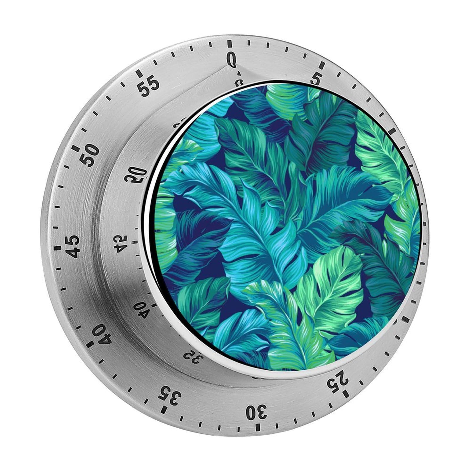 Turquoise Green Tropical Palm Leaves Circular Rotating Timer, Suitable for Kitchen and Bedroom