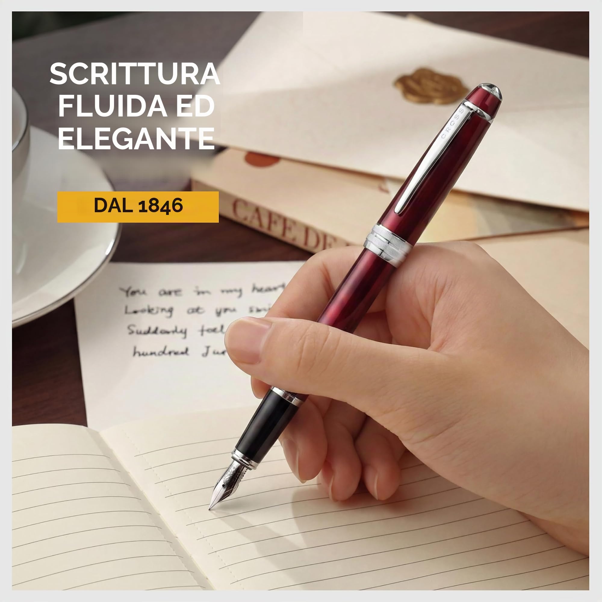 CROSS Bailey - Penna stilografica laccata rossa opaca con attributi PVD nero lucido punta extra fine