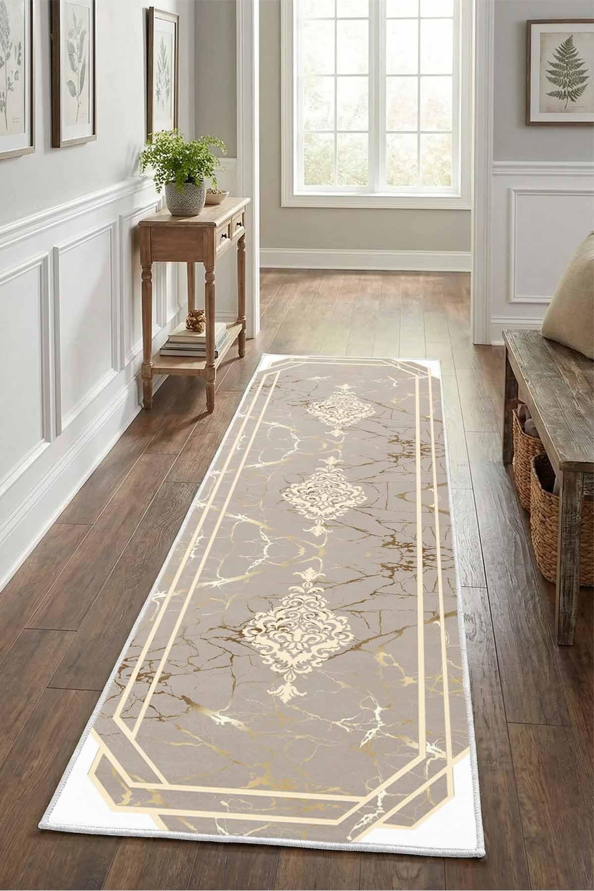 Monnhein Vizon Yolluk Tuğra - Yıkanabilir, Kaymaz Taban, Dijital Baskılı, Leke Tutmaz, İnce Hav, Modern Koridor, Mutfak, Antre ve Salon için Dekoratif Yolluk