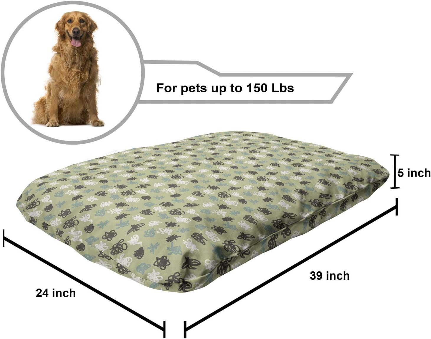 review Lunarable Green Pet Bed, Pale Green Backdrop with Sketchy Tangled Like Polka Dots Image, Chew Resistant Pad for Dogs and Cats Cushion with Removable Cover, 24