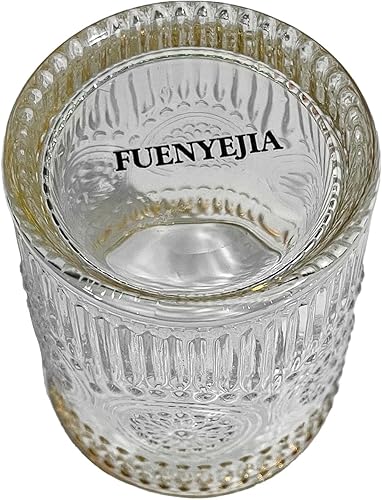 Miniatura 7 de Juego de 4 vasos de vidrio en relieve vintage de 9.8 onzas, diseño de flores, vasos de cristal para cóctel, mojito, jugo, leche, taza de té