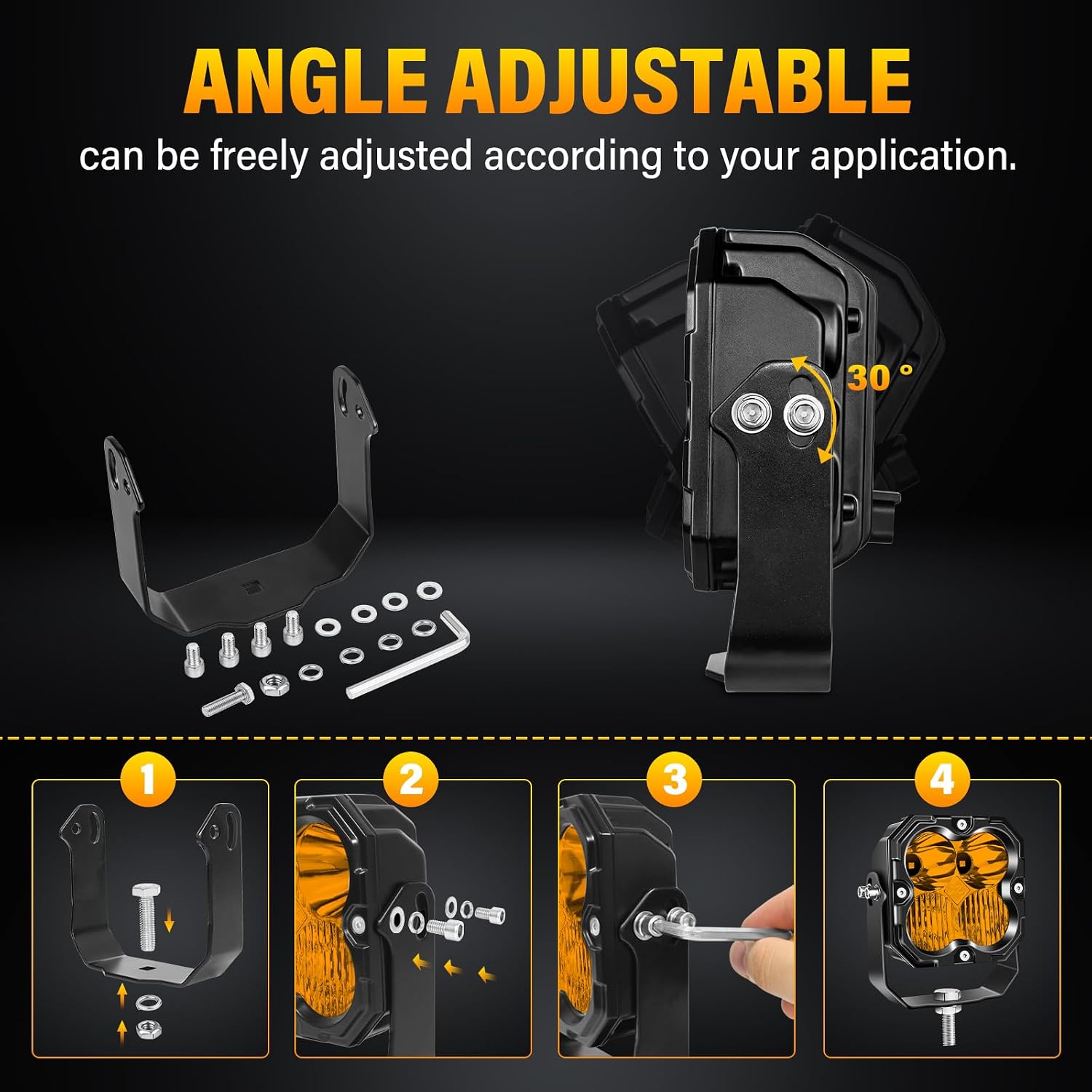 RIGIDON 2PCS 4.3 Inch LED Fog Light, 30W 3000LM 3000K Amber, Spot Flood Combo Driving Offroad Work Light with 18AWG DT Connector Wire for Trucks, Pickup, Car, SUV, ATV, UTV, 4x4, Boat, Camper