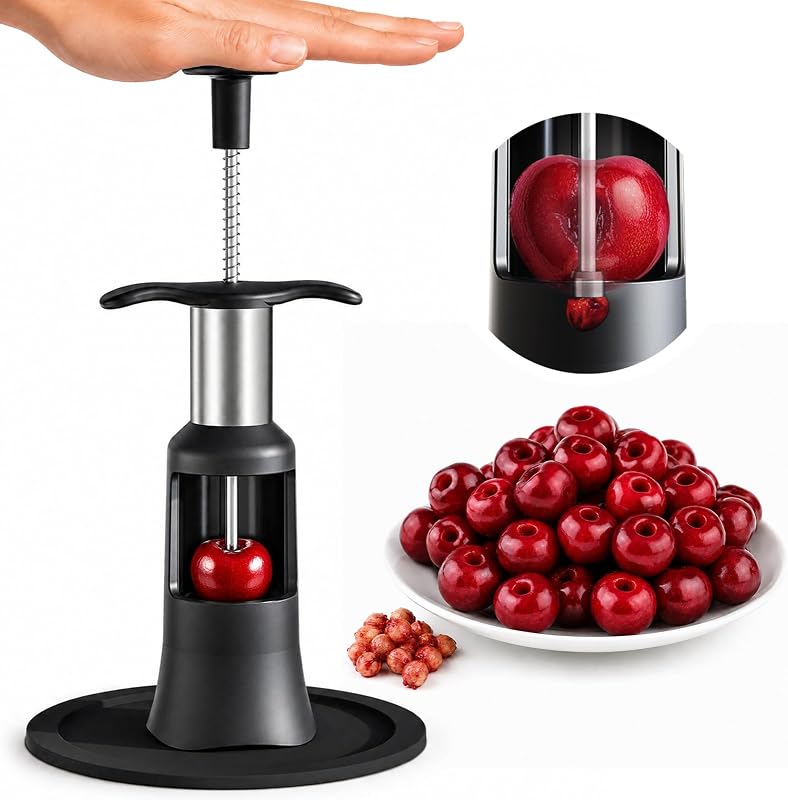 Cherry Pitter Tool, Large 33mm Seed Remover, Food-Grade Stainless Steel Core, Quick-Release Push Design, Kitchen Gadget for Cherries and Dates (Black)