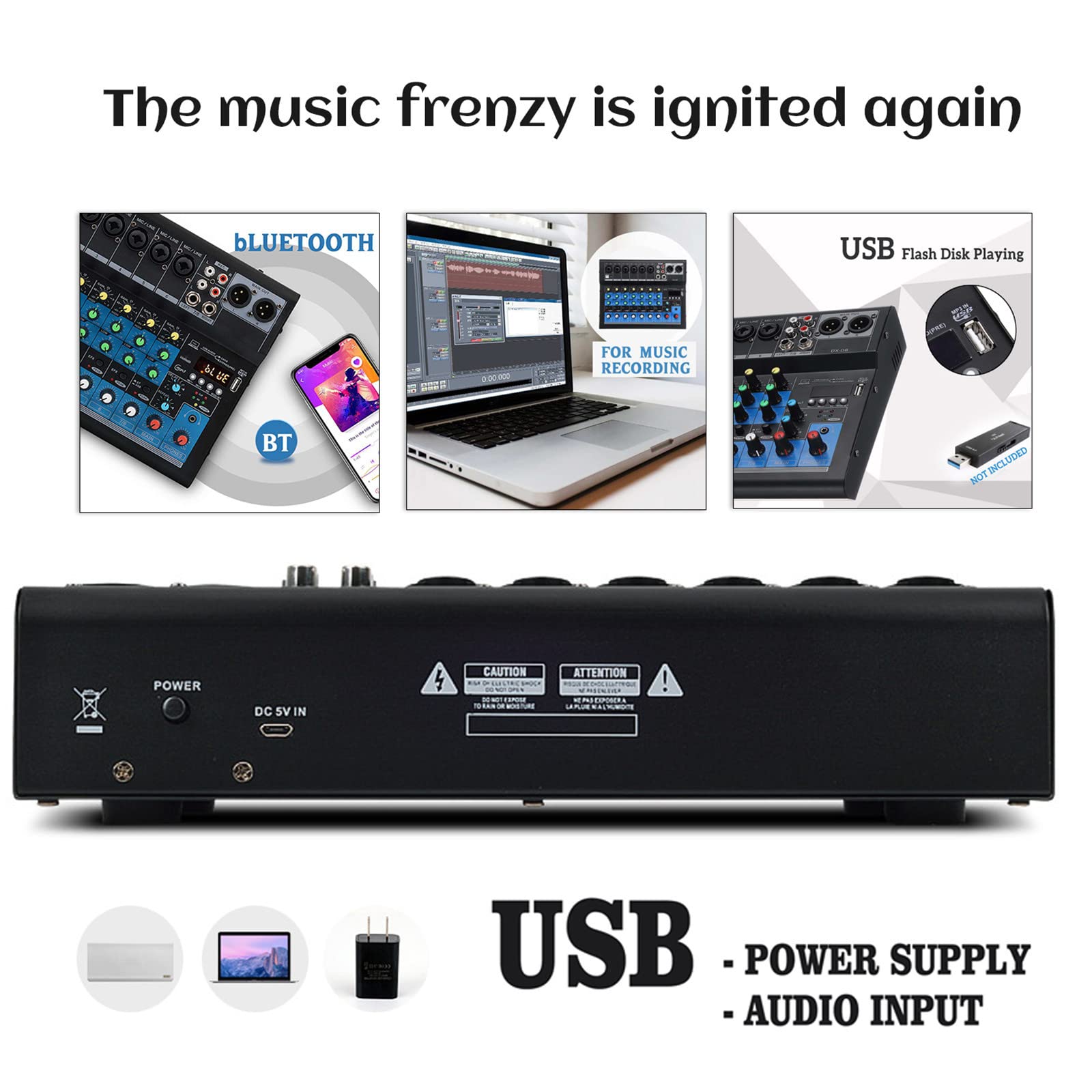 Miksery na żywo 8-kanałowy profesjonalny Bluetooth Live Studio Audio Mikser Power Mixing Amp Live Stage USB Mini mikser
