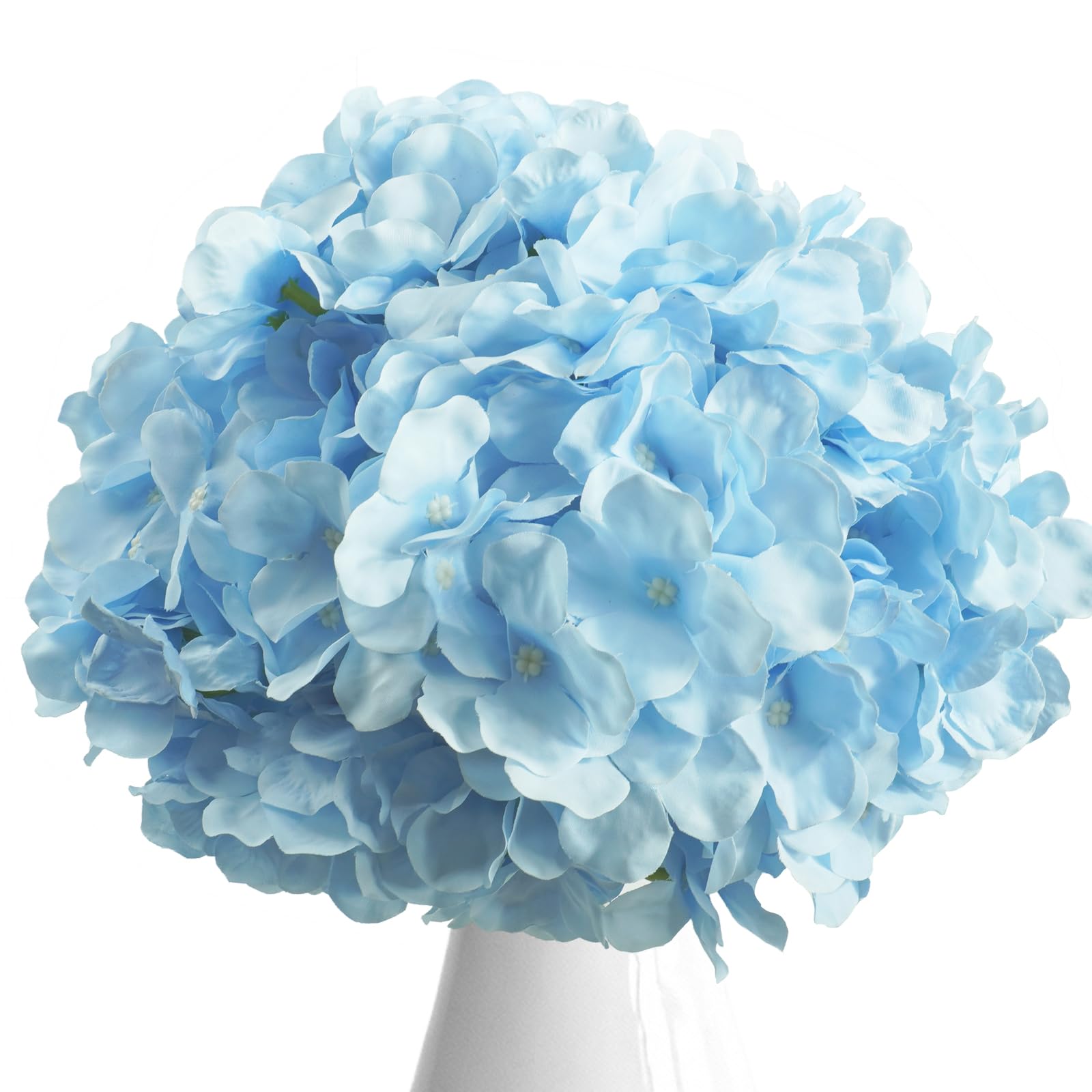 Photo 1 of 12 Pcs Hydrangea Artificial Flowers Bulk,Fake Flower Bouquets,Silk Hydrangeas Heads with Stems,Faux Floral Arrangement for Dining Room Party Wedding Kitchen Table Centerpieces Decor (Blue)