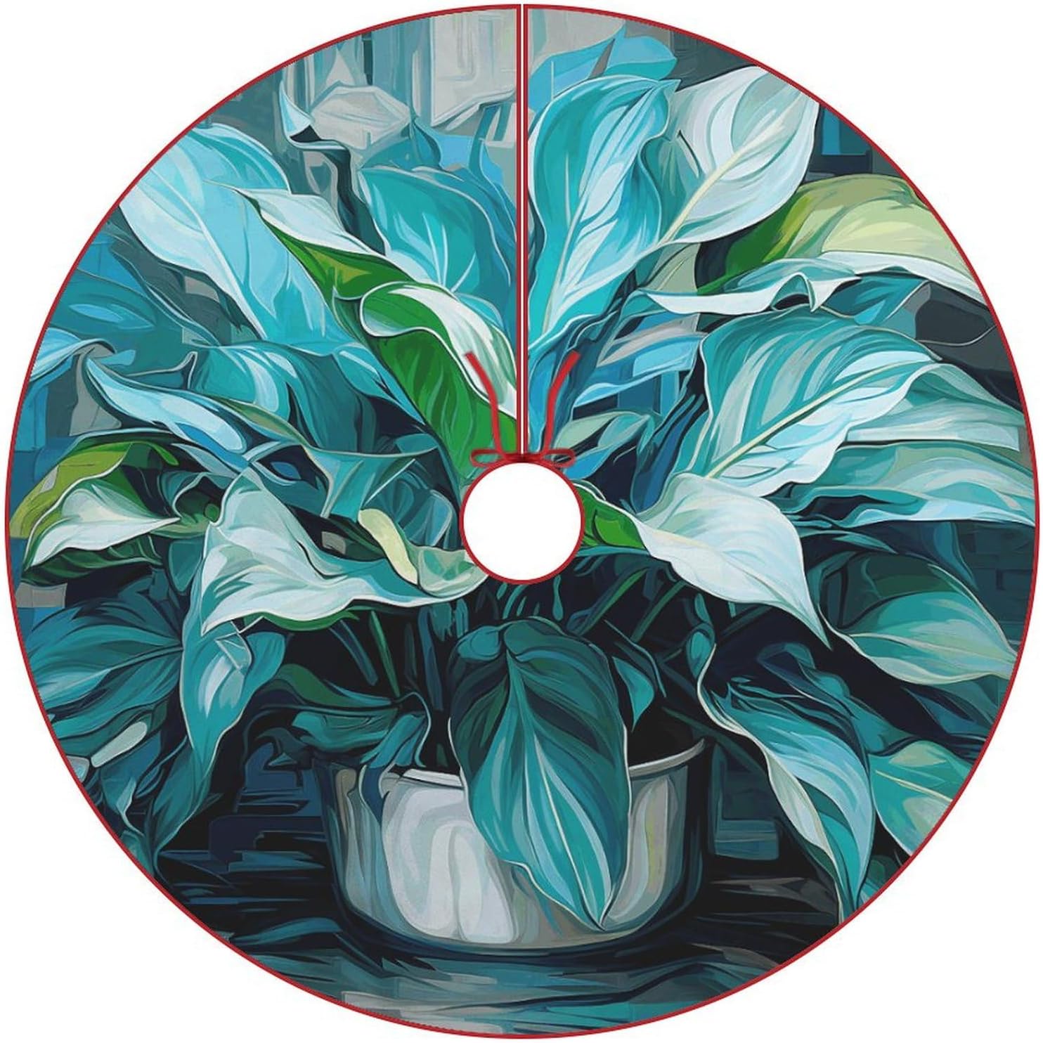 Christmas Tree Skirt, Many Green Leaves Print Festive Tree Skirt