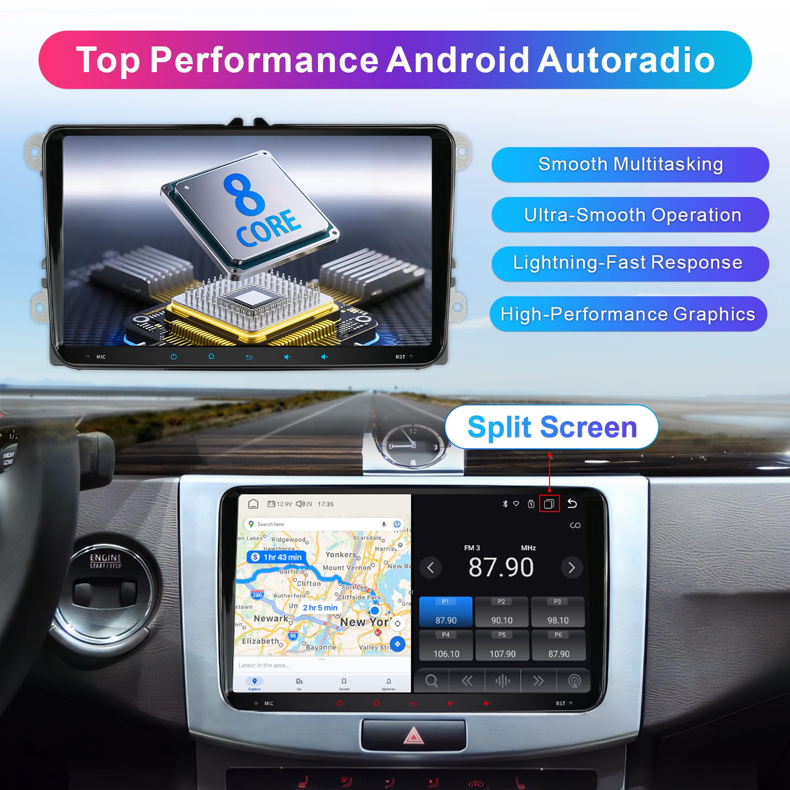 8-Core 4+64G VW Radio for VW Golf 5 6 Seat Passat Caddy Sharan Tiguan, Wireless Apple CarPlay & Android Auto, 9 Zoll Touchscreen Radio Golf Carplay mit Bluetooth 5.0 RDS FM EQ GPS WiFi