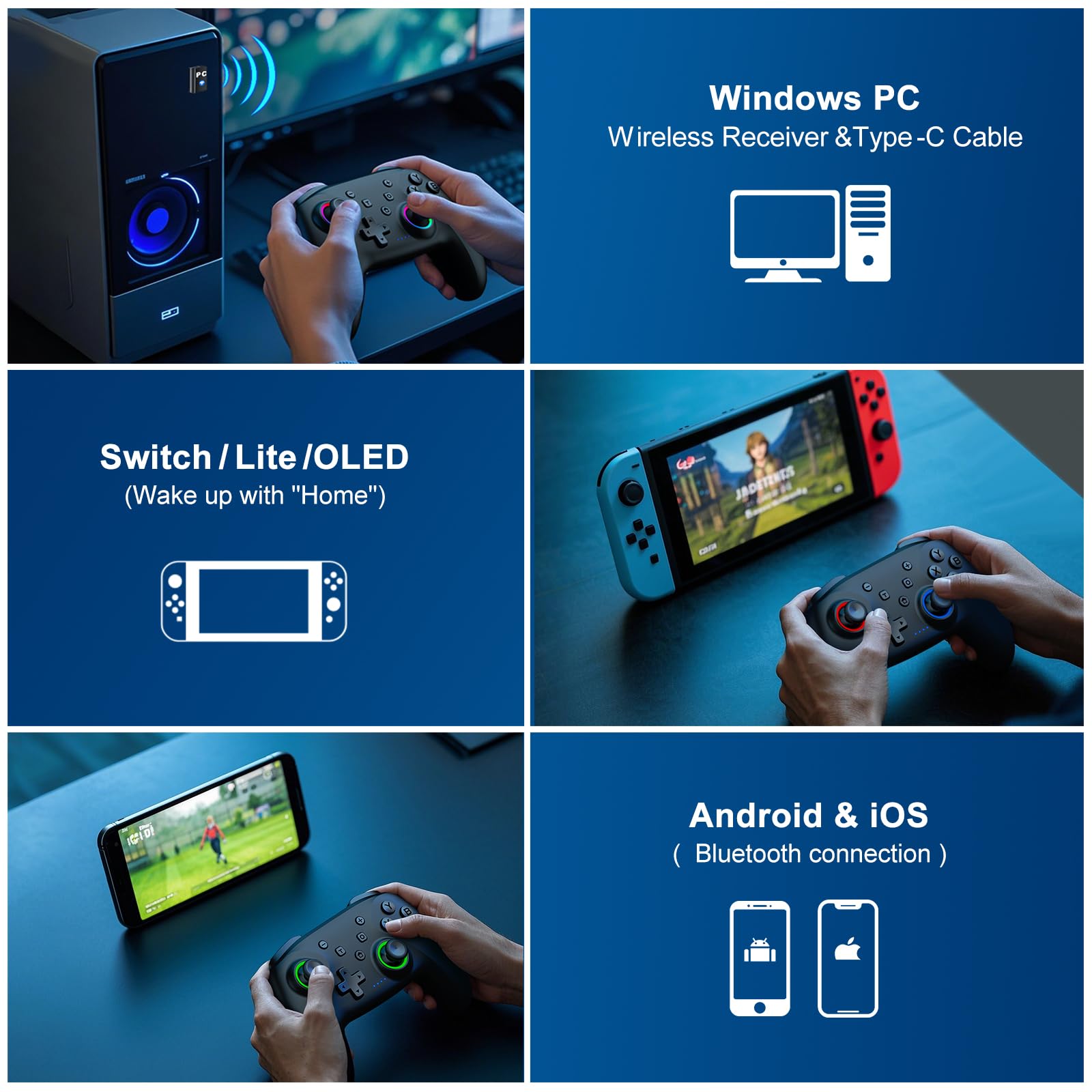 CoguyTech Wireless PC Controller mit Hall Joystick, Bluetooth Gamepad, kein Drift, RGB Licht, 10 Stunden Spielzeit