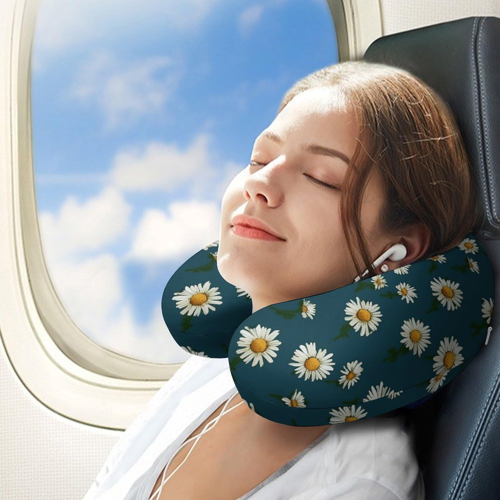 Almohada pequeña en forma de U, núcleo de almohada de espuma viscoelástica, cojín, proporciona apoyo para el cuello, almohada de viaje, adecuada para aviones, coches, hogares y oficinas.