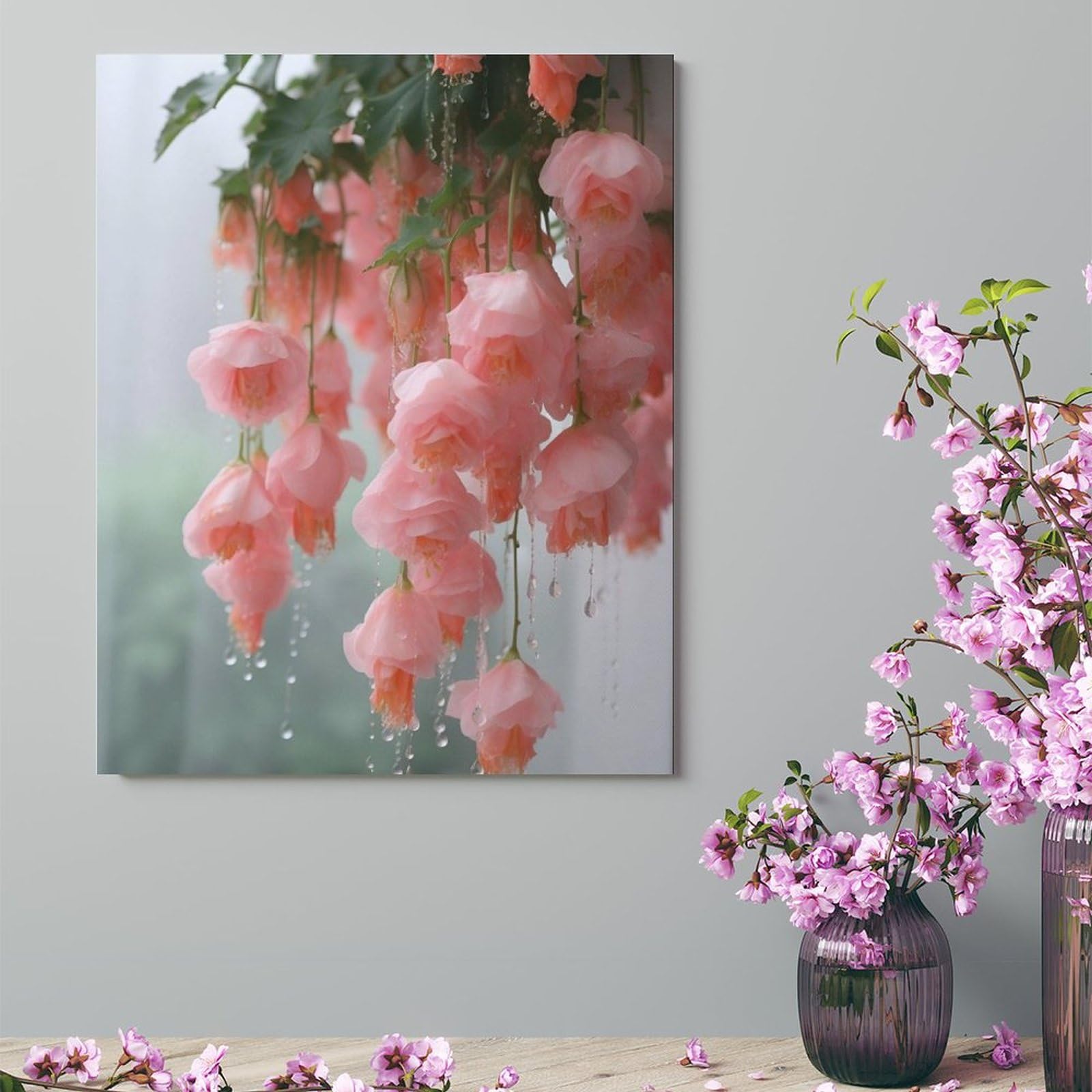 Amazon.co.jp: 絵画 枝にぶら下がっているピンクの花インテリア