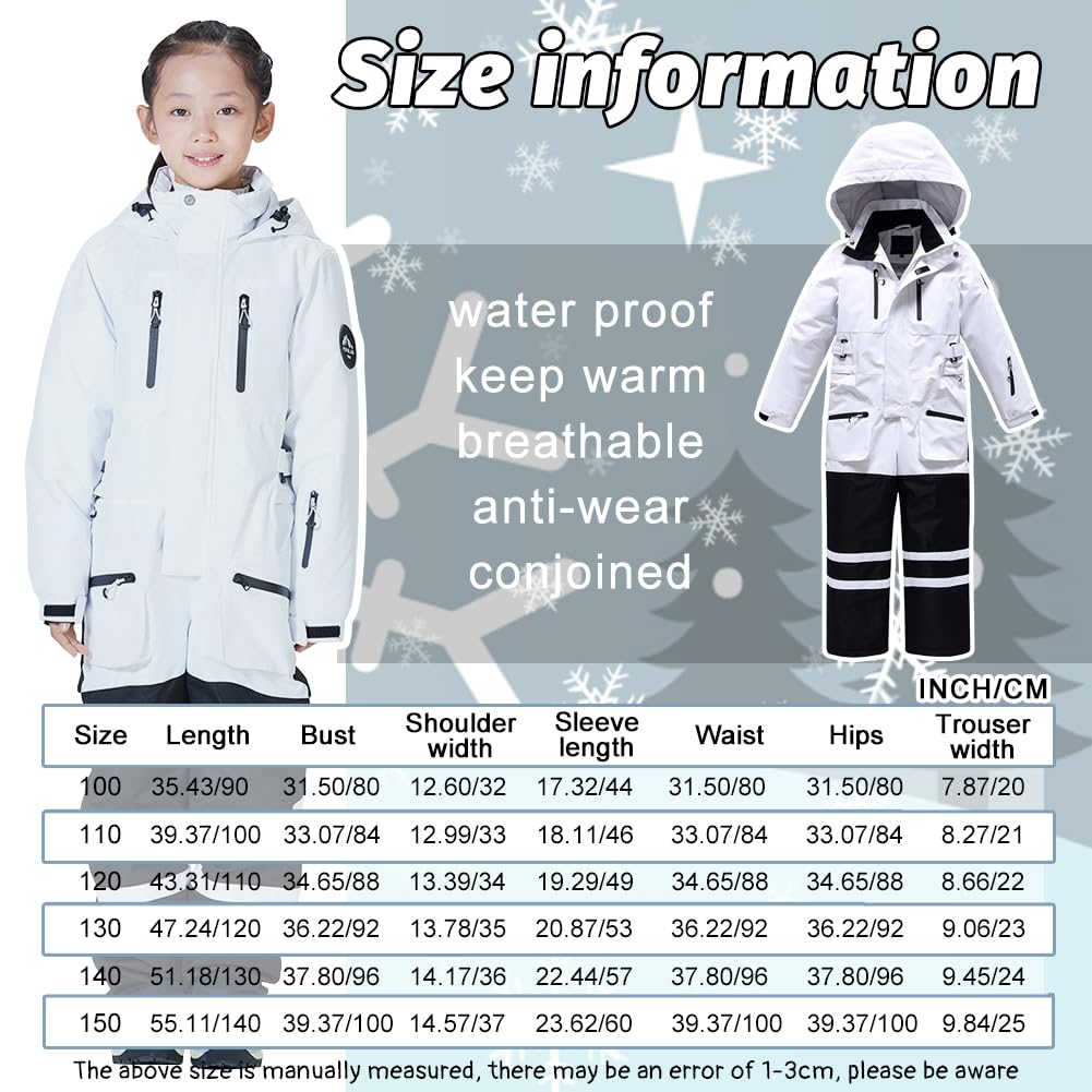 Tuta da sci per bambini, con cappuccio, antivento, impermeabile, calda, monopezzo, tuta da neve traspirante