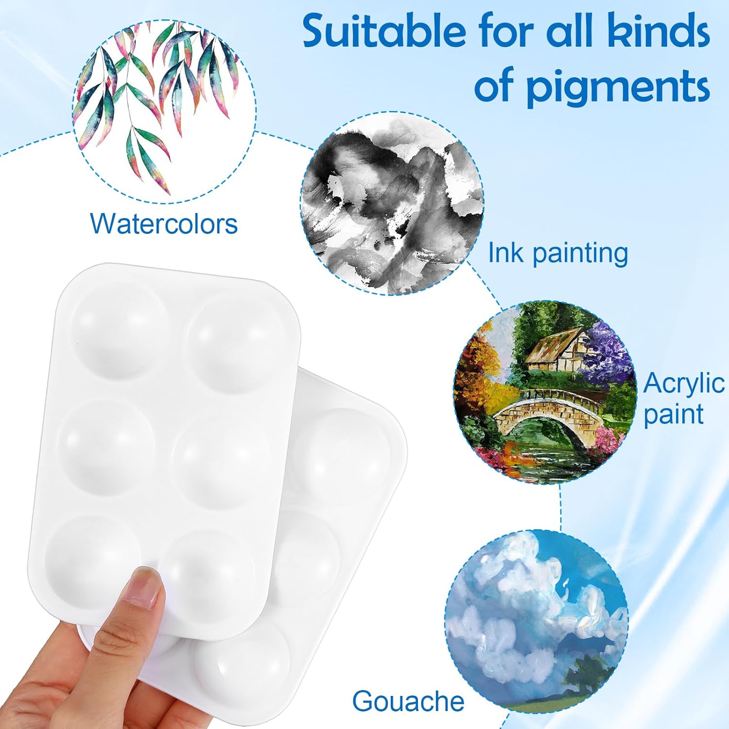 200 Pcs Small White Paint Palettes, 6 Well Rectangular Paint Tray Watercolor Acrylic Painting Holder Tray Art Palette for Students DIY Craft 4.96x3.38 Inch - Image 5