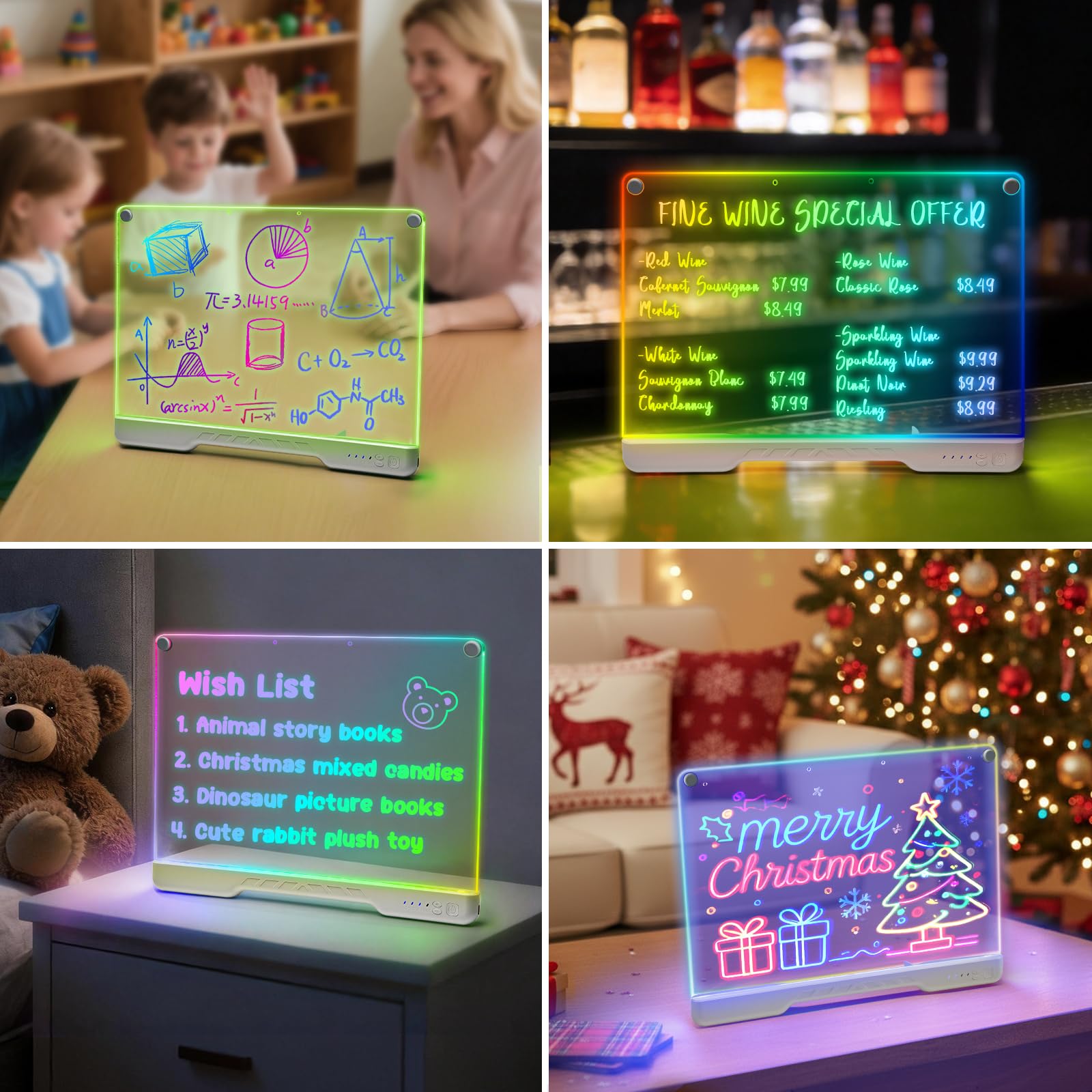 Idealife LED Zeichenbrett Wiederaufladbar für Jungen & Mädchen | 3mm Wiederverwendbare Maltafel mit 7 Lichtfarben & 3 Blinkmodi, 10 Helligkeitsstufen, Kreatives Lernspielzeug als Geschenk