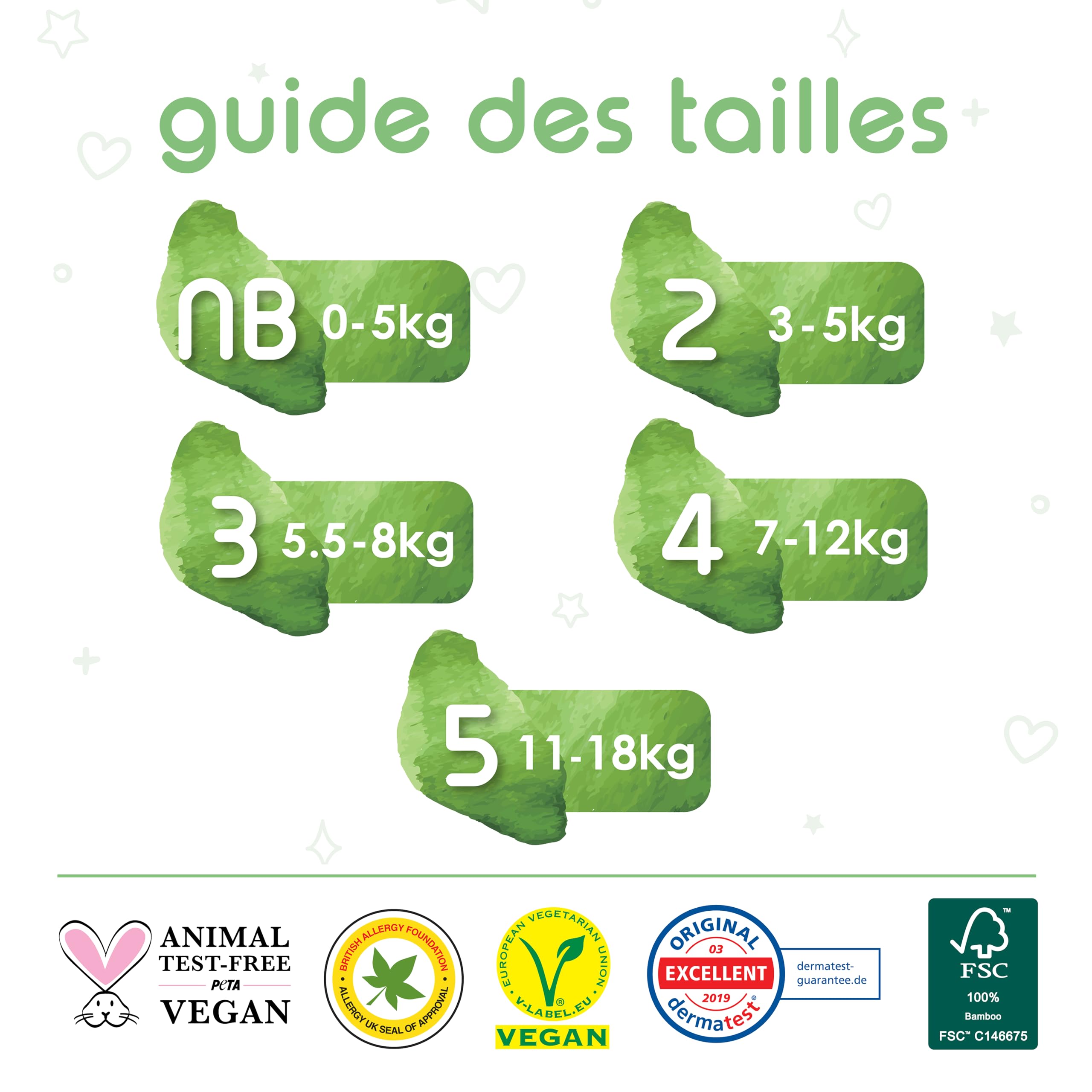 PureBorn 128 Couches Taille 2 (3-6 kg), Ultra-Absorbantes, Hypoallergéniques, Couches douces pour Bébé 2-4 mois, Testées Dermatologiquement, Anti-fuites, Écologiques en Bambou Naturel