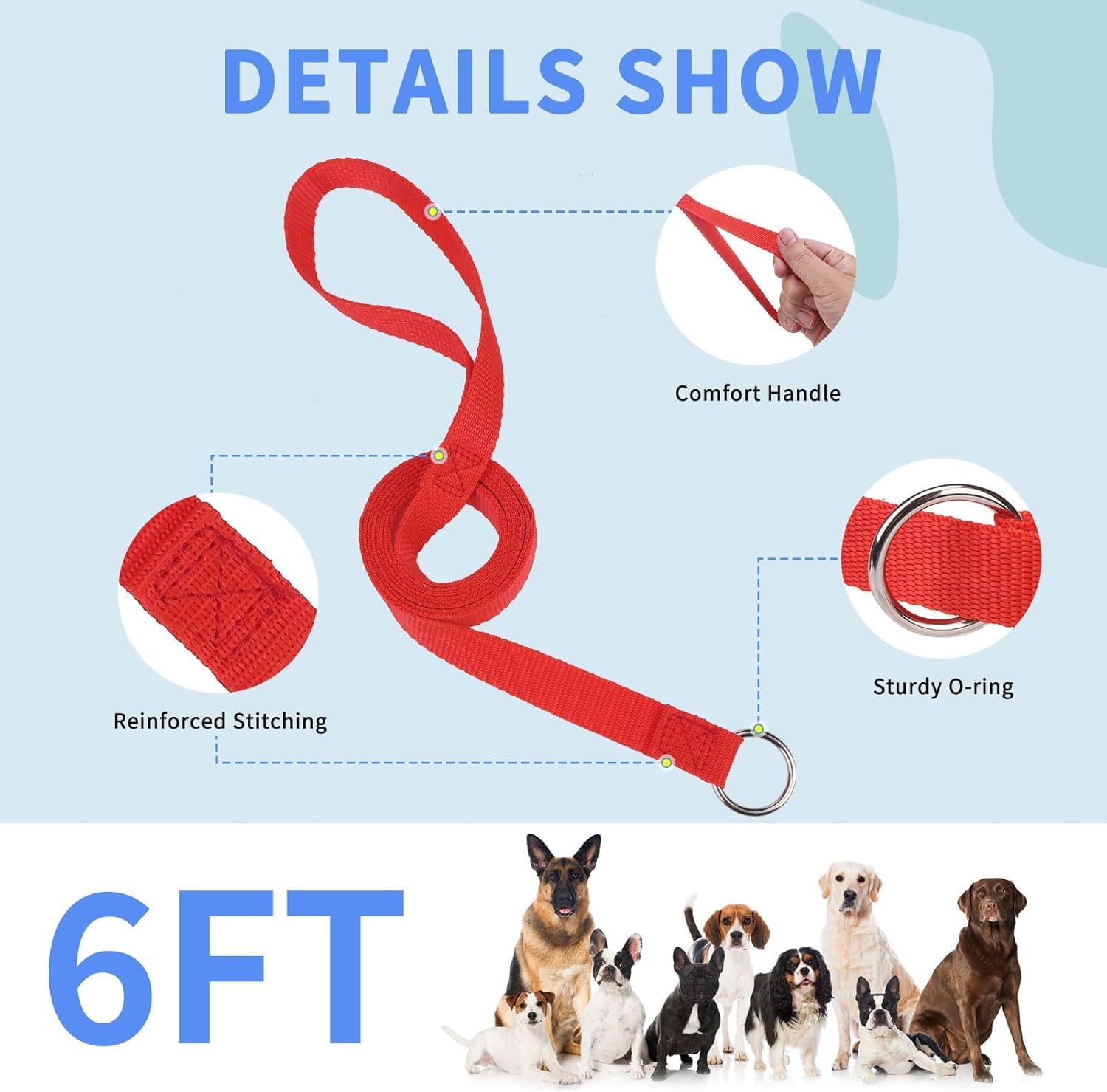 HOMIMP Slip Lead Dog Leash 6 FT- 48 PCS Bulk Colors Kennel Control Leashes for Small Medium Large Dogs Puppy Animal Rescue, Grooming - Heavy Duty Strong Nylon 6 Foot Long for Shelter, Vet, Training