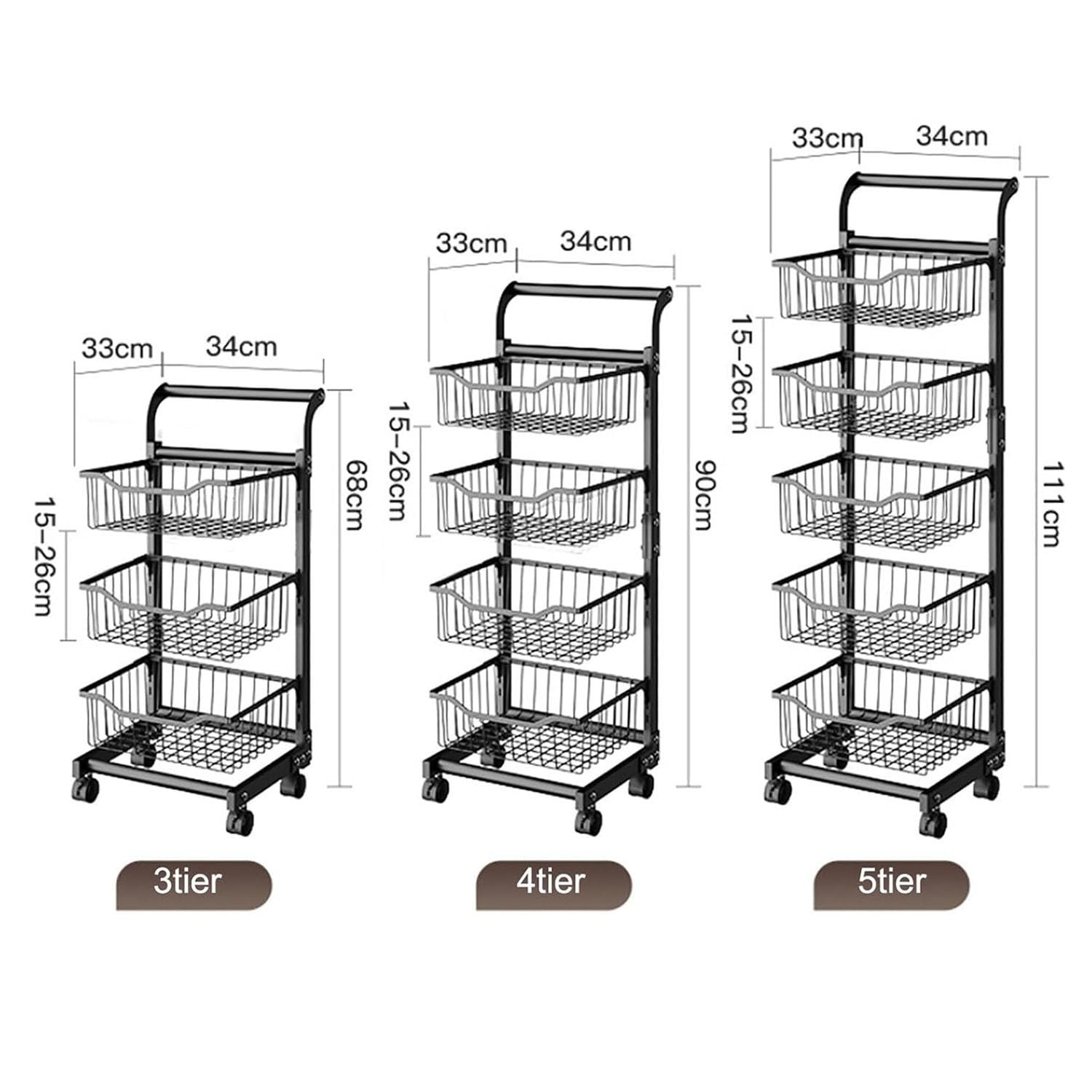 Carrito utilitario de metal resistente con estantes de almacenamiento ajustables, carrito delgado de 5 niveles y cesta de malla extraíble para una fácil instalación y movilidad