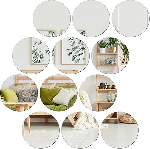 Miniatura 2 de Jetec 12 piezas de espejo circular de 12 pulgadas, espejo redondo de vidrio autoadhesivo a granel, vidrio de pared plano flexible para centros de