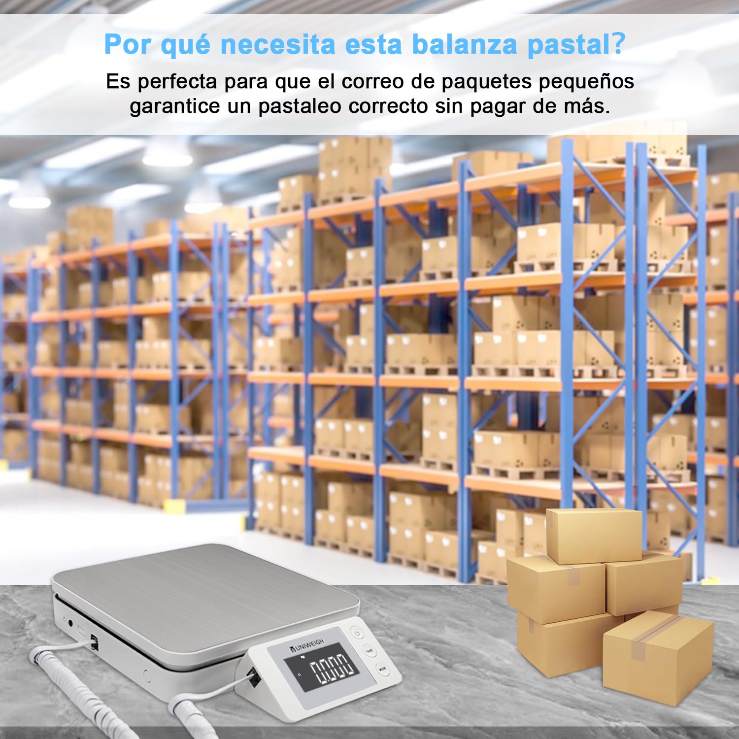 UNIWEIGH Báscula Postal Digital, báscula Postal de paquete 88lb/0.1oz, báscula de envío con Tare y LCD Dispaly,para pequeños negocios de paquetes, báscula de correo incluye Cable USB y baterías