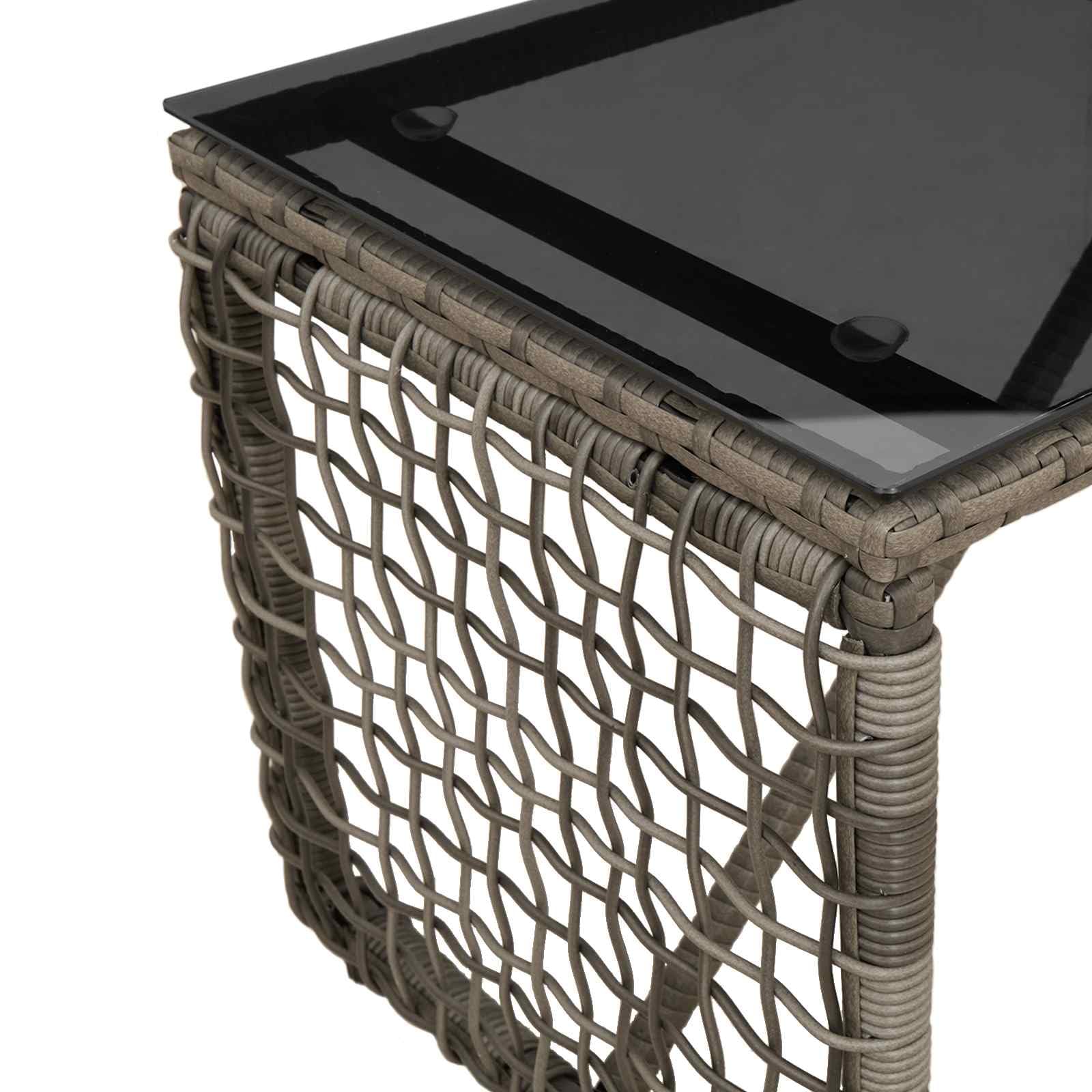 Tavolo da giardino, terrazza, balcone, in rattan sintetico e vetro, 80 x 40 x 40 cm, resistente alle intemperie, per giardino, terrazza, balcone, look rustico per cene e caffè all'aperto