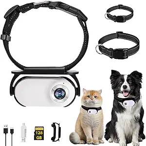 128GB Cat Camera Collar,1080P Collar Camera Mini Body for Pets, Action Recorder for Cats and Dogs,Dog Cam Collar Outdoor/Indoor,Birthday Gift for Pets Upgrade White