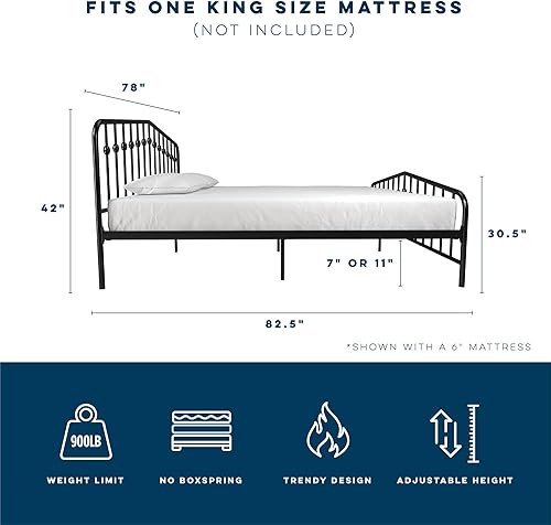 Miniatura 2 de Novogratz Bushwick - Cama de metal moderna, cabecero y pie de cama ligeramente triangulares con husillos insertados, altura de base ajustable para