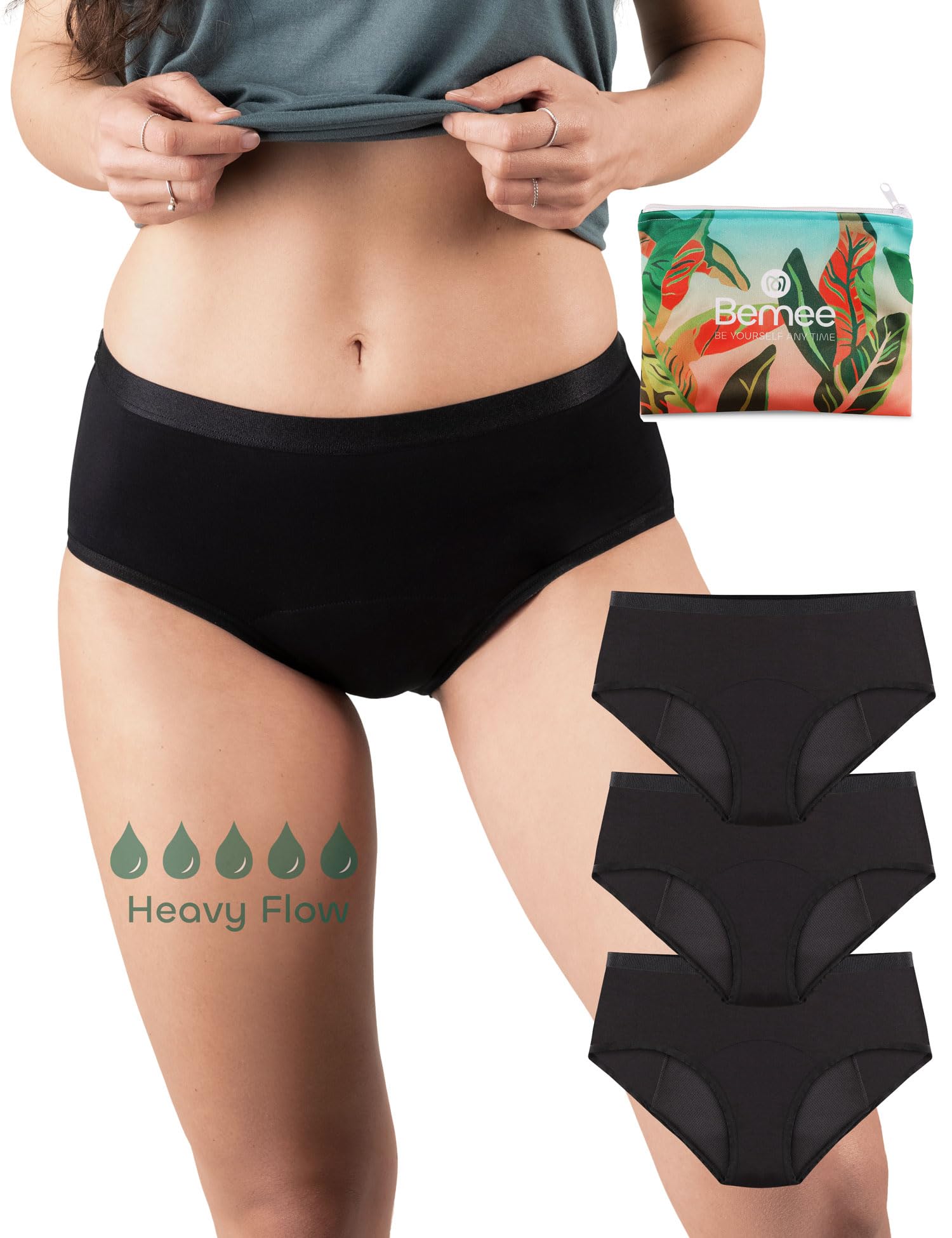 BeMee Nighttime Hipster Heavy Flow I Perioden-Unterwäsche für Starke Blutung I saugstarker & auslaufsicherer Hipster für die Nacht aus OekoTex zertifizierter Bambus-Viskose (schwarz,Größe XS bis XXL)
