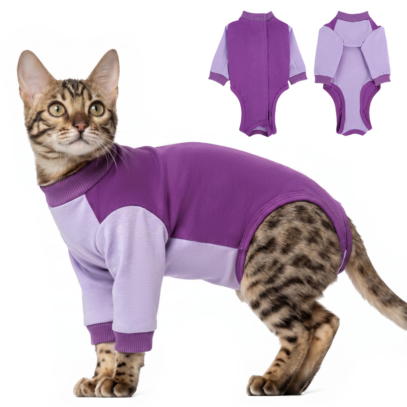 Cat Recovery Suit with Sleeves – Soft Cotton Kitten Surgery Suit