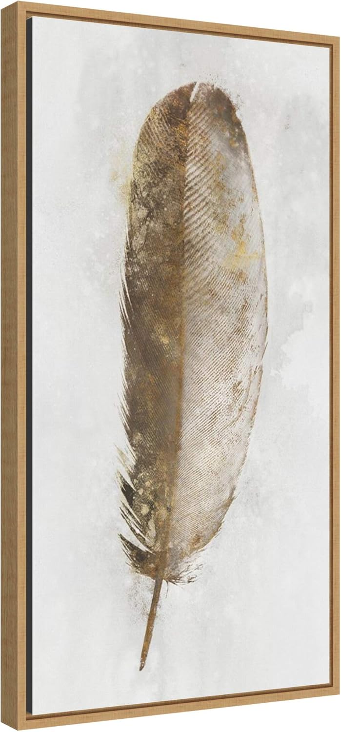 Amanti Art Framed Canvas Wall Art 27x14 Golden Feather I by Ken Roko, Framed Wall Art Canvas, Abstract Artwork, Modern Contemporary Decor, Medium Poster Painting for Living Room, Bedroom, Bathroom