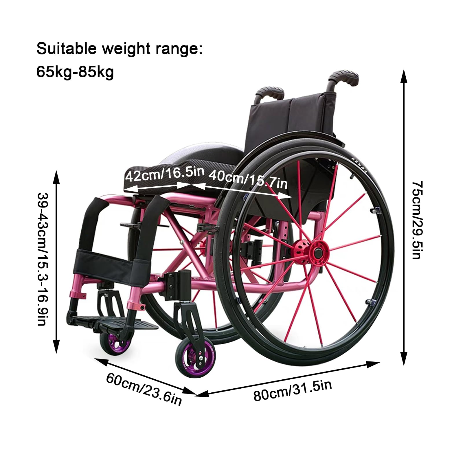 Wheelchair Sedia a Rotelle Pieghevole in Alluminio Ultraleggero, Sport per Sedie A Rotelle Adulto,Sedia a Rotelle Pieghevole e Semovente,Estetica sportiva, Regolabile(Seat width 42cm/16.5in,Yellow)