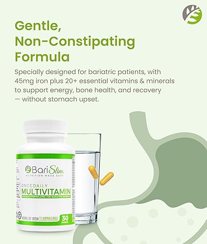 Miniatura 4 de Bari Slim Cápsula multivitamínico bariátrica Once Daily - 45 mg de hierro - Vitamina bariátrica y suplemento para cirugía postbariátrica incluyendo