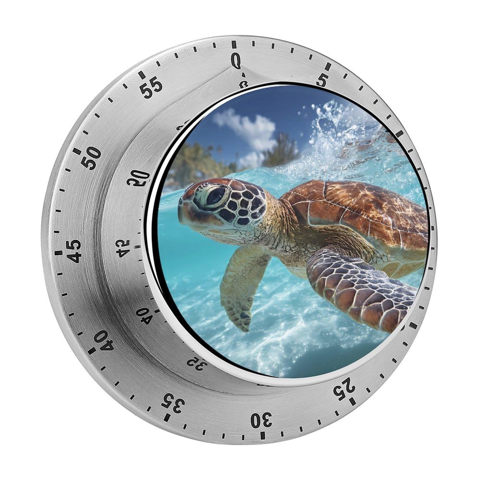 Turtle in Clear Sea Water Mechanical Timer with Alarm for Kitchen Cooking Productivity Stainless Steel Timers