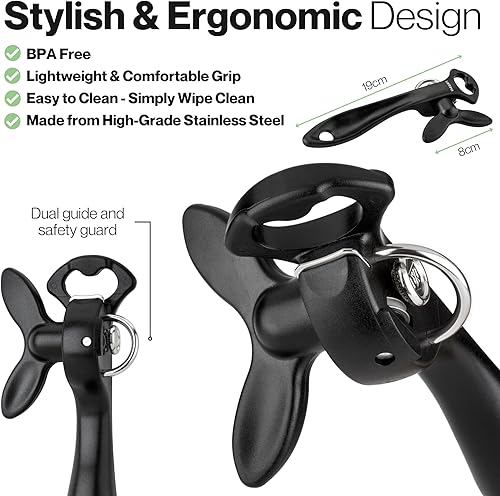 Miniatura 7 de Lantana Abrelatas de borde liso con elevador de tapa de botella, abrelatas de seguridad manual de mano - negro/acero inoxidable