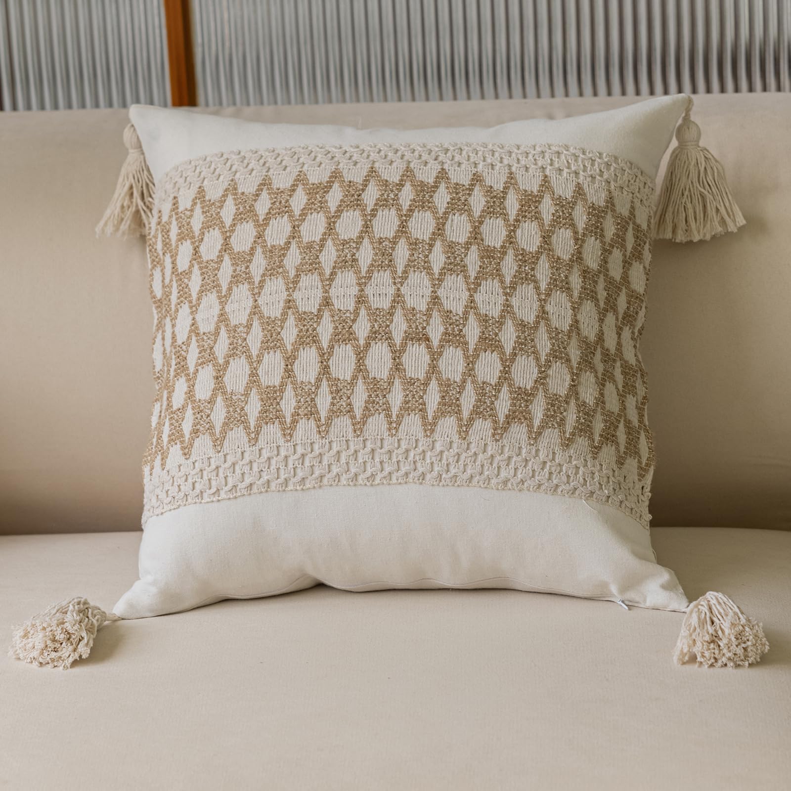 Housse de coussin haut de gamme en coton lin doux motif diamant relief vctops 45cm