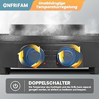 ENFRIFAM 2000W Elektromos Hot Pot és Raclette Grill, 8 Személyes, Kettős Főzőzóna, Független Hőmérséklet Szabályozás, Tapadásmentes Bevonat 6