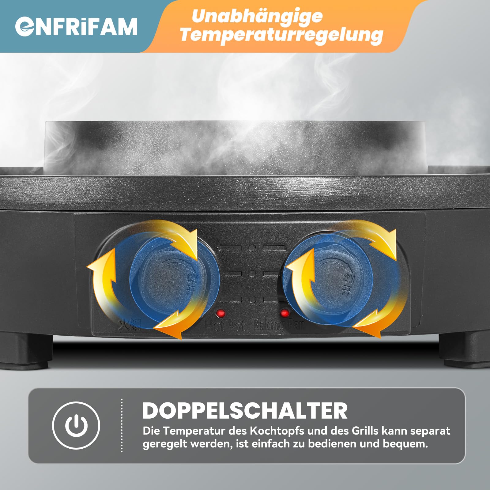 2000W Hot Pot Elektrischer, 2 in 1 Hotpot und Raclette grill, für 8 Personen, Grill Hot Pot, gleichmäßige Erhitzung mit unabhängiger Temperaturregelung, leicht zu reinigen