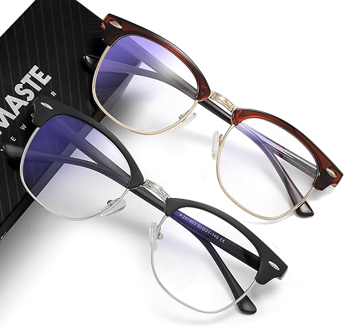 Vista 23 de Lentes de bloqueo de luz azul, vintage, medio marco, lente transparente UV, antifatiga ocular, gafas de juegos para computadora para mujeres