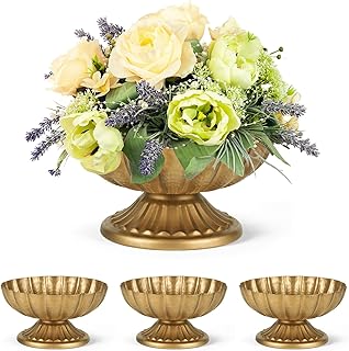 26 Decorative Vases On Wooden Consoles For Natural Warmth 10 Set of 4, 7'' Wide 3.94'' High Distressed Gold Compote Pedestal Vases, V...