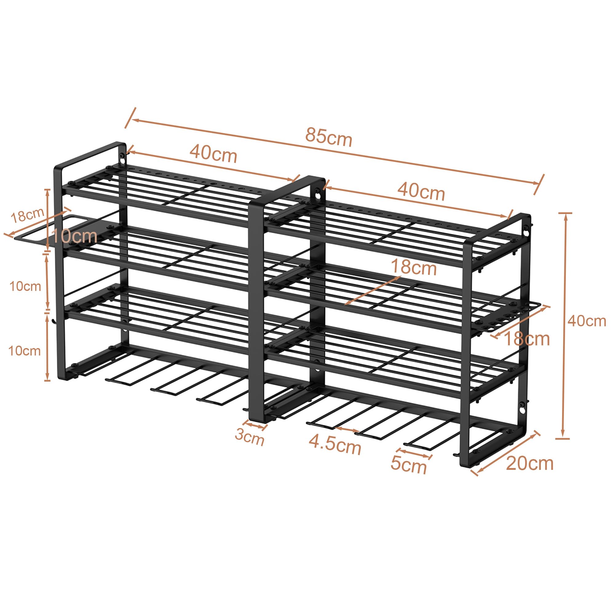 W-17 4-poziomowy metalowy organizer na narzędzia warsztatowe, z 4 dodatkowymi uchwytami na wiertarki (80 x 25 x 45 cm, 4 poziomy)