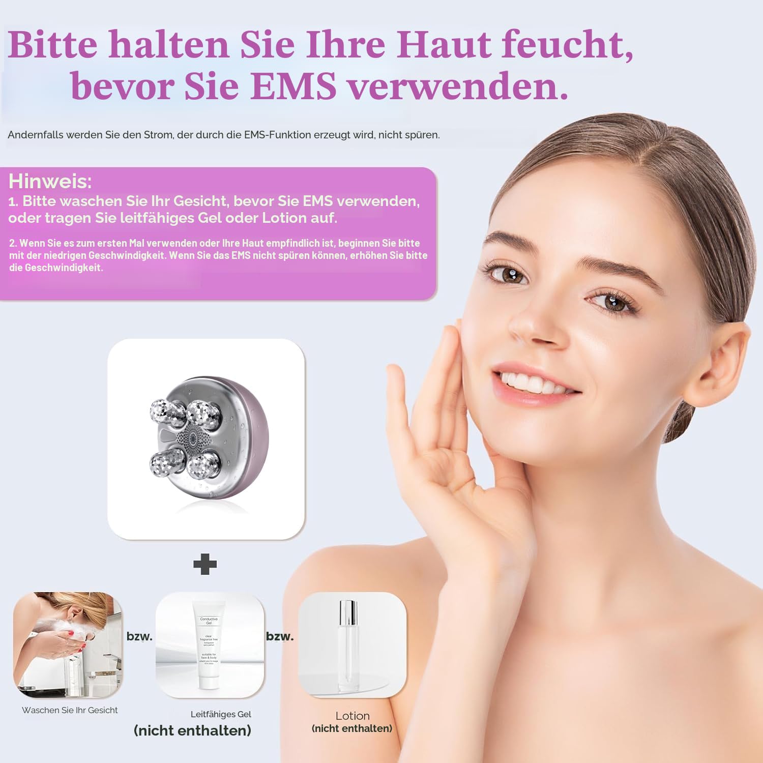MYCARBON Gesichtsmassagegerät Hautstraffung & Lifting EMS Gesichtsmassage zusammen mit Cremen Seren Lotions verwenden wasserdicht Massagegerät für Gesicht Roller Massage Doppelkinn entfernen