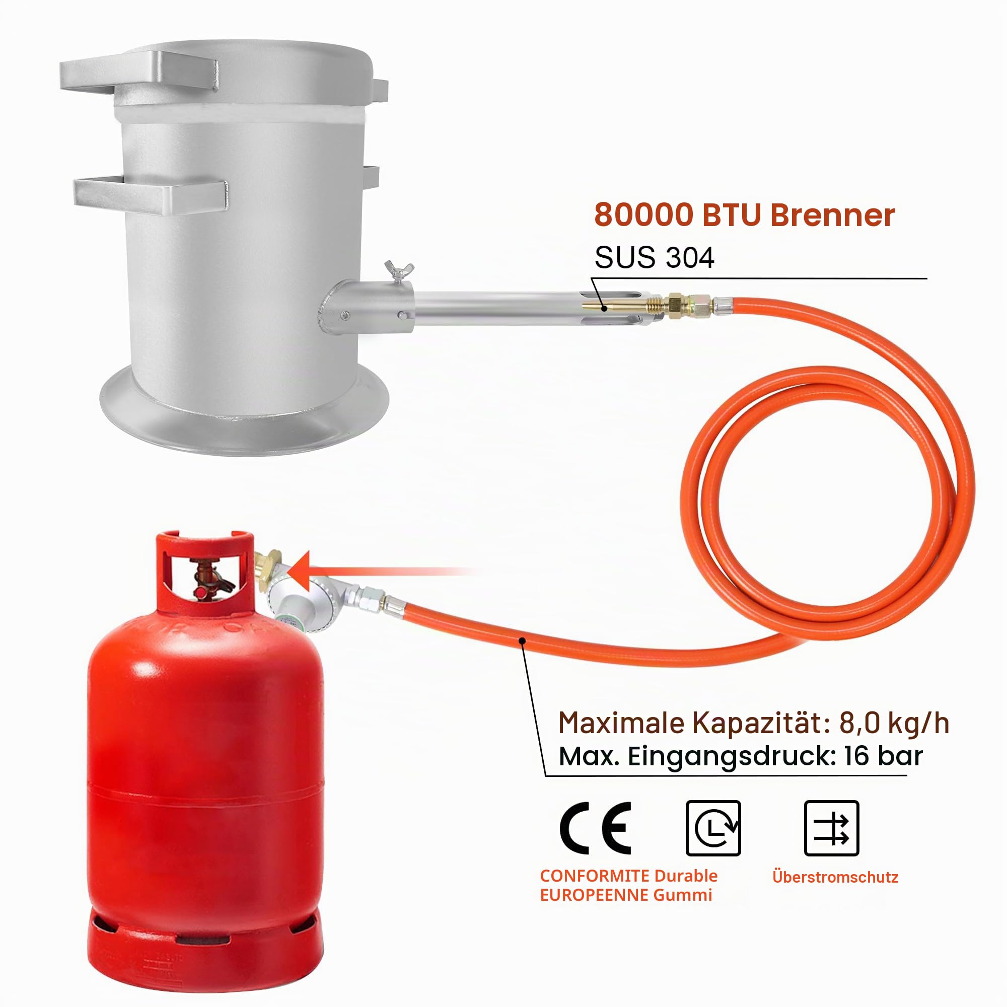 6 kg Propangas-Schmelzofen-Set, bis zu 1400 °C, aus Edelstahl-Fass, schmelzendes Metall, mit Graphit-Tiegel, Barrenform und Hochtemperatur-Handschuhen