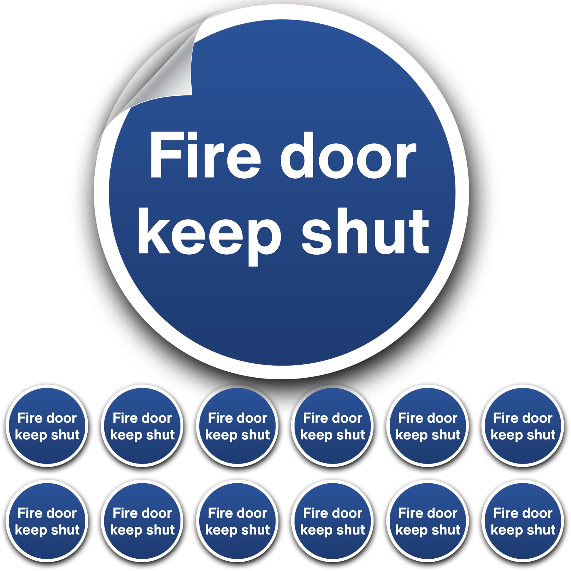 12x Fire Door Safety Signs BS-5499 Compliant Self Adhesive fire Door Keep Shut, 80mm Diameter, Made by Printkings