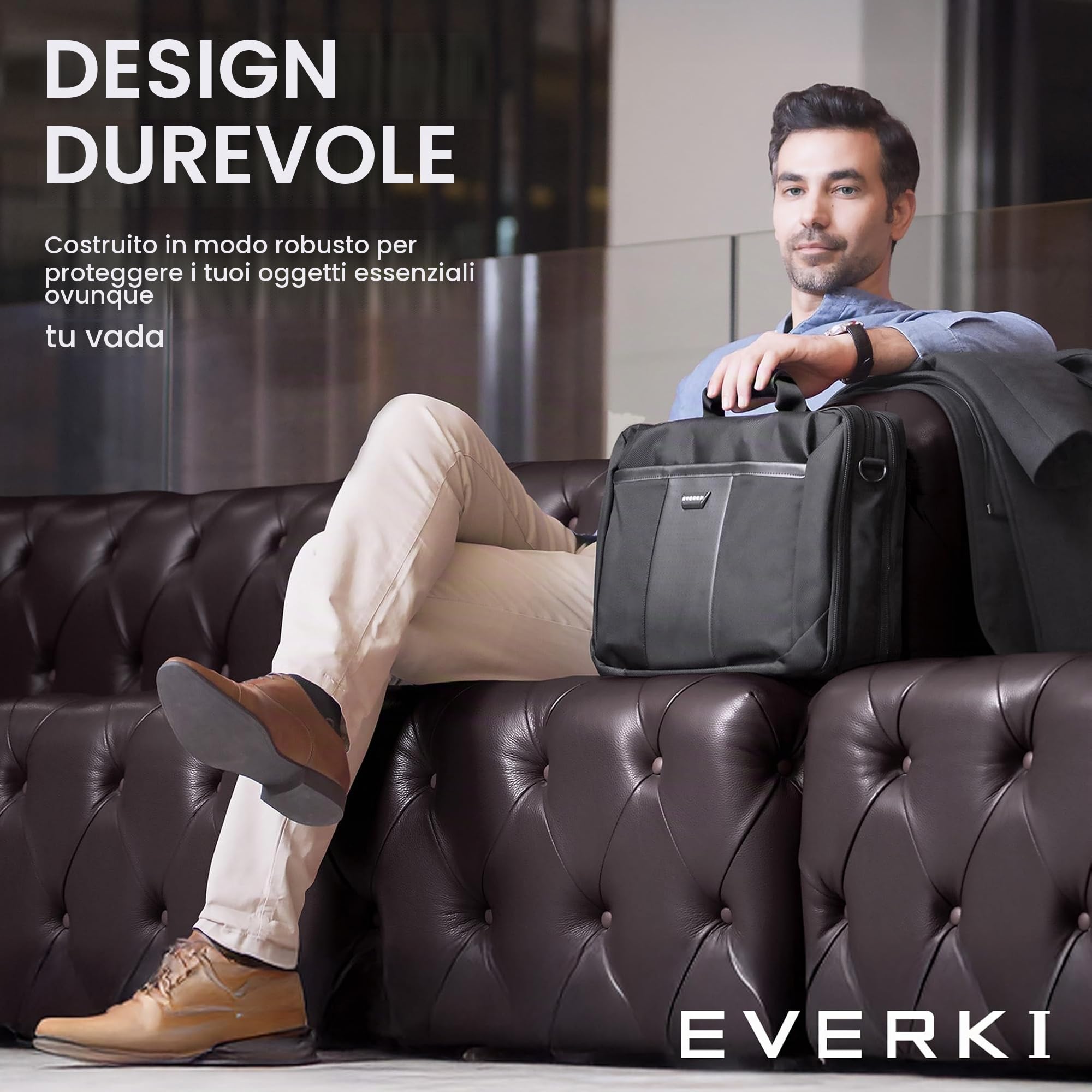 Everki Versa valigetta per laptop – robusta per laptop 13"–17,3", borsa da viaggio idrorepellente con più tasche, elegante per donna e uomo – Nero (EKB427BK17)