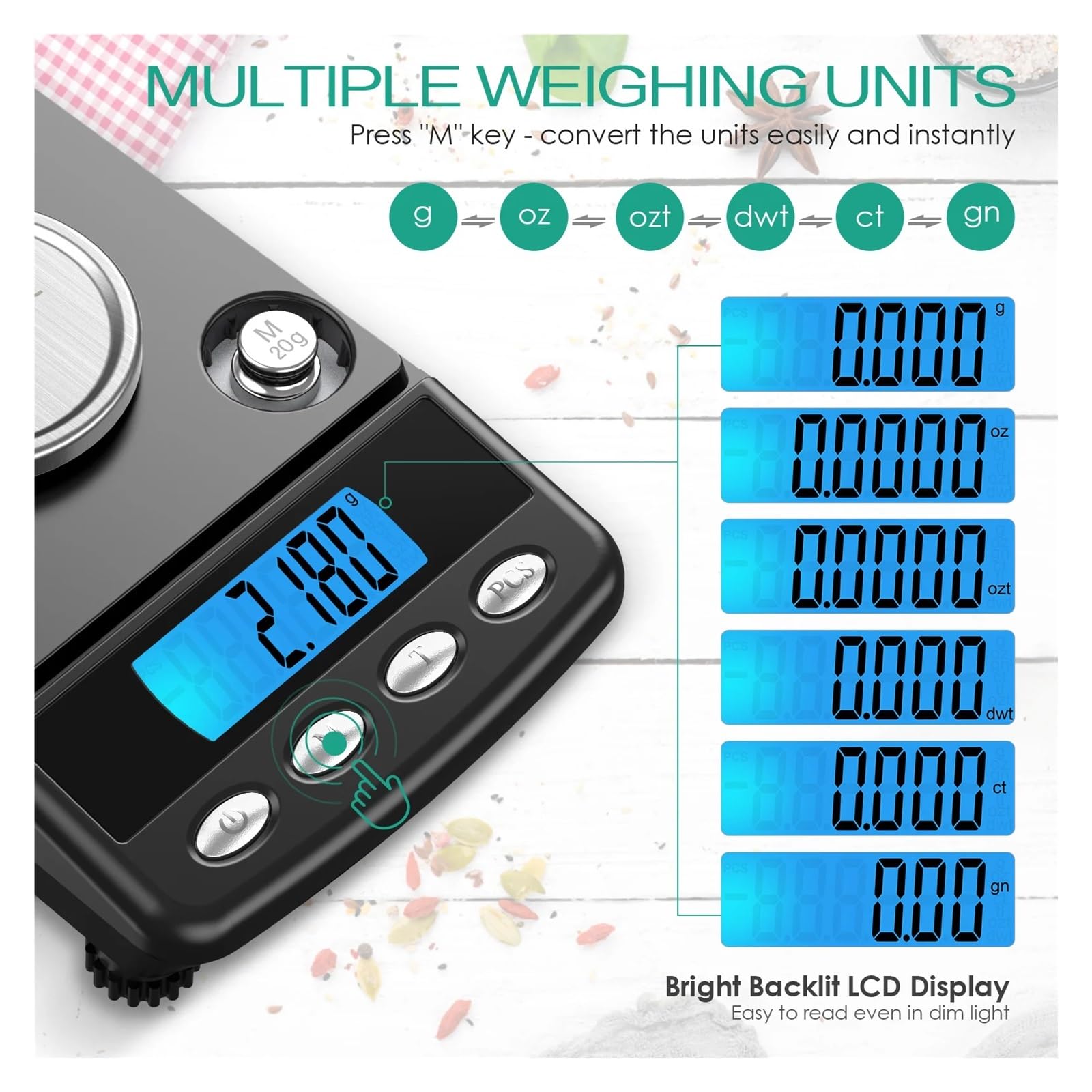 Bascula Precision Báscula de Cocina Báscula de joyería digital de precisión de 0,001 g, báscula electrónica alimentada por USB de 20 g, mini balanza de laboratorio LCD, báscula electrónica de 0,001 g