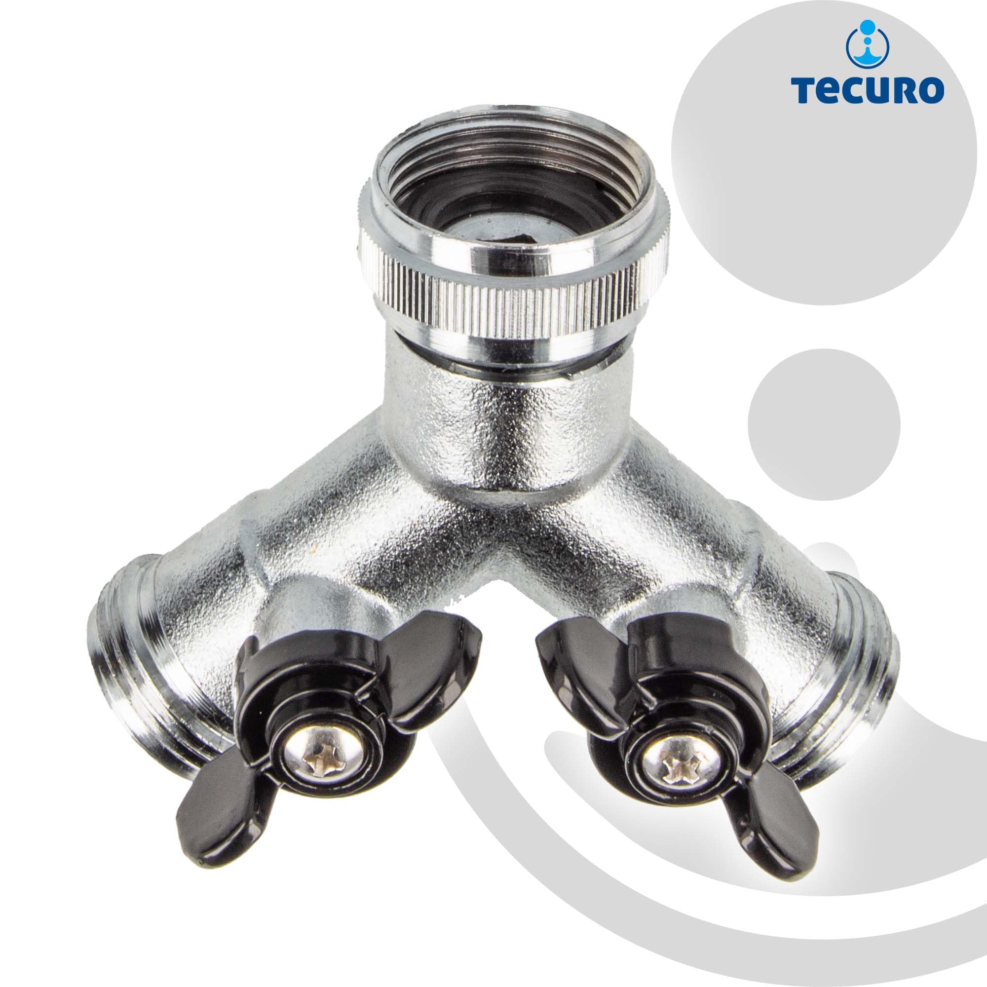 Tecuro 2-Way Y-Distributor with Stopcocks for Taps and Valves - Chrome-Plated, Chrome, Black - Image 3
