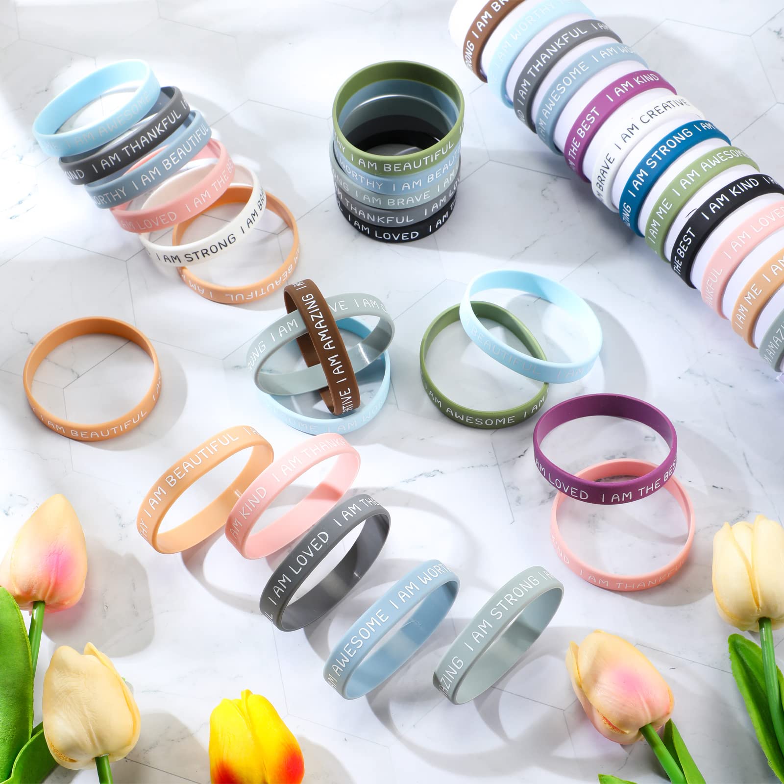 Harrycle Pack Of 36 Children's Motivational Bracelets Silicone Bracelets With Positive Sayings Courage Gift Motivational Rubber Bracelets Party Bag