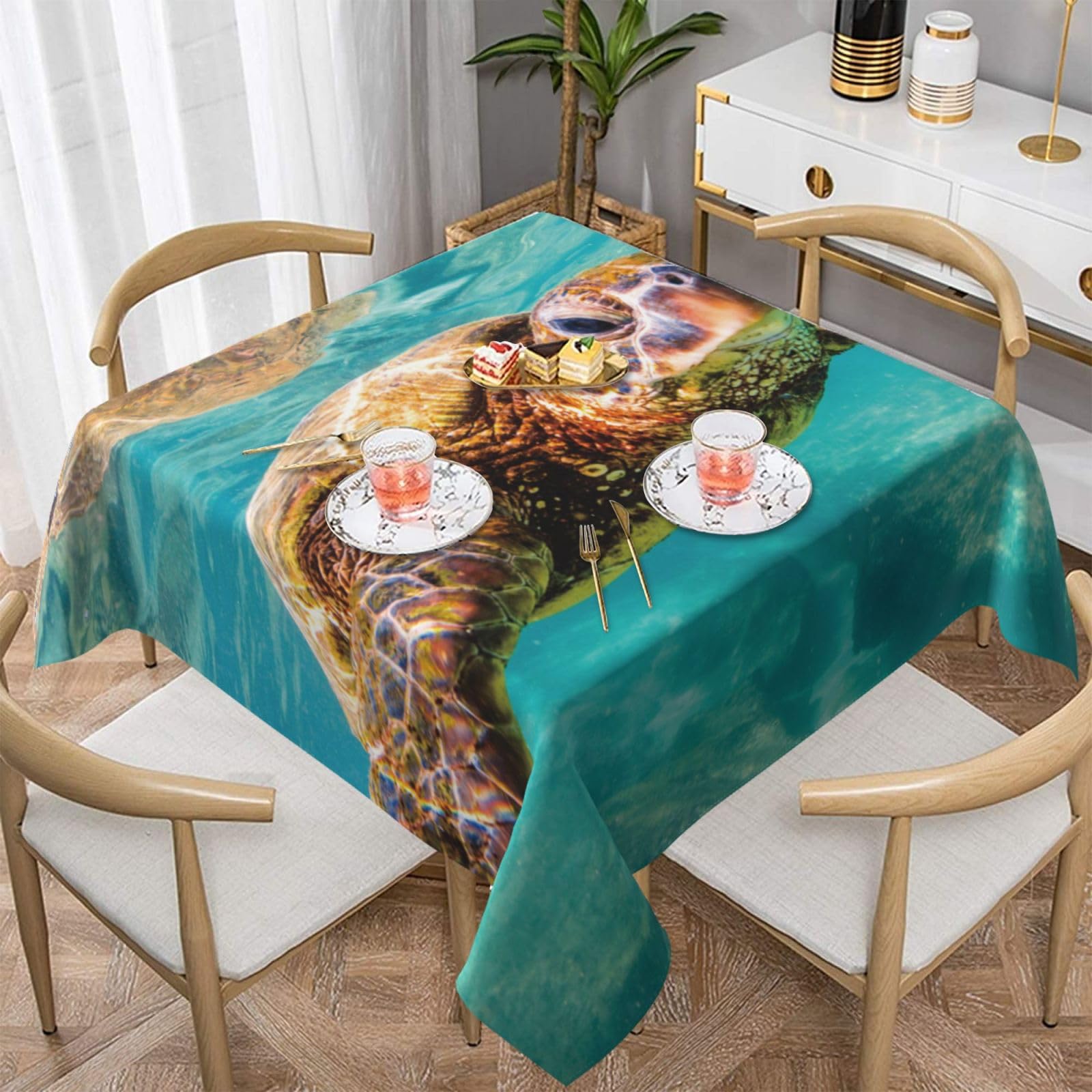 Nappe imprimée tortue de mer nappe décorative carrée imperméable anti-poussière maison cuisine