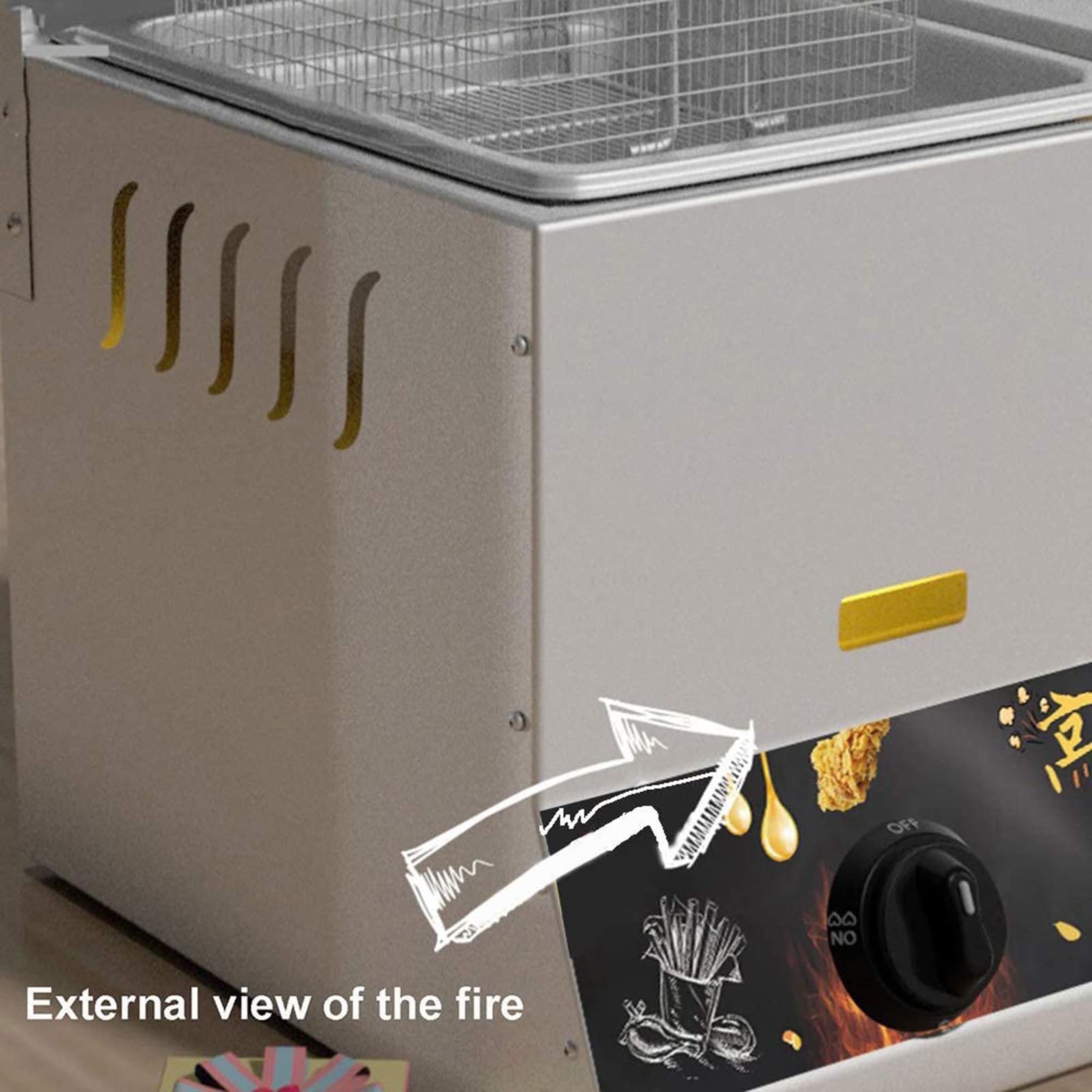 Freidora de acero inoxidable con 2 cestas – Freidora de grasa profunda de gas de 22 L para equipos de cocina comerciales de restaurantes y hogares